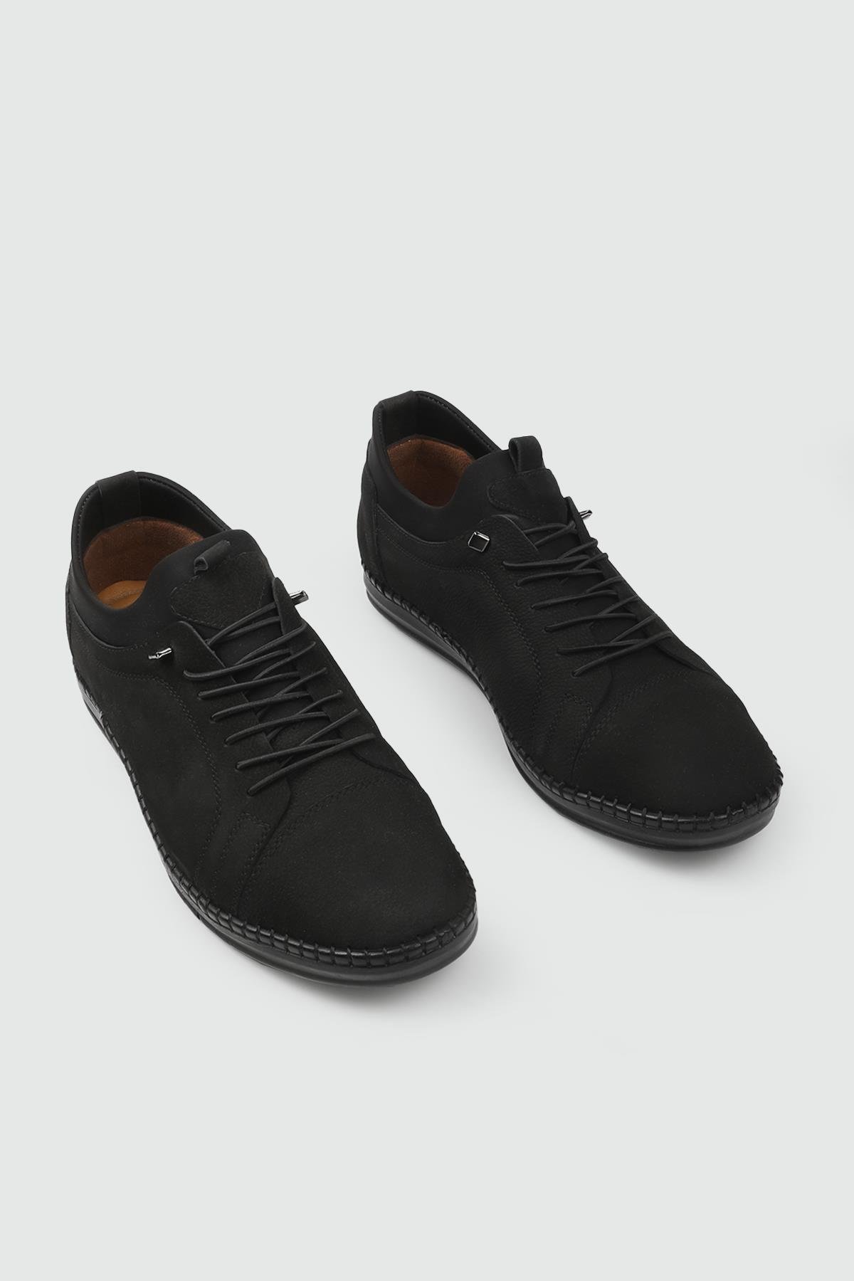 Deri Rahat Taban Günlük Siyah Nubuk Erkek Ayakkabı G-419 Erkek Günlük Ayakkabı Wow Plus GAMZE 419 MER BAĞLI POLİ