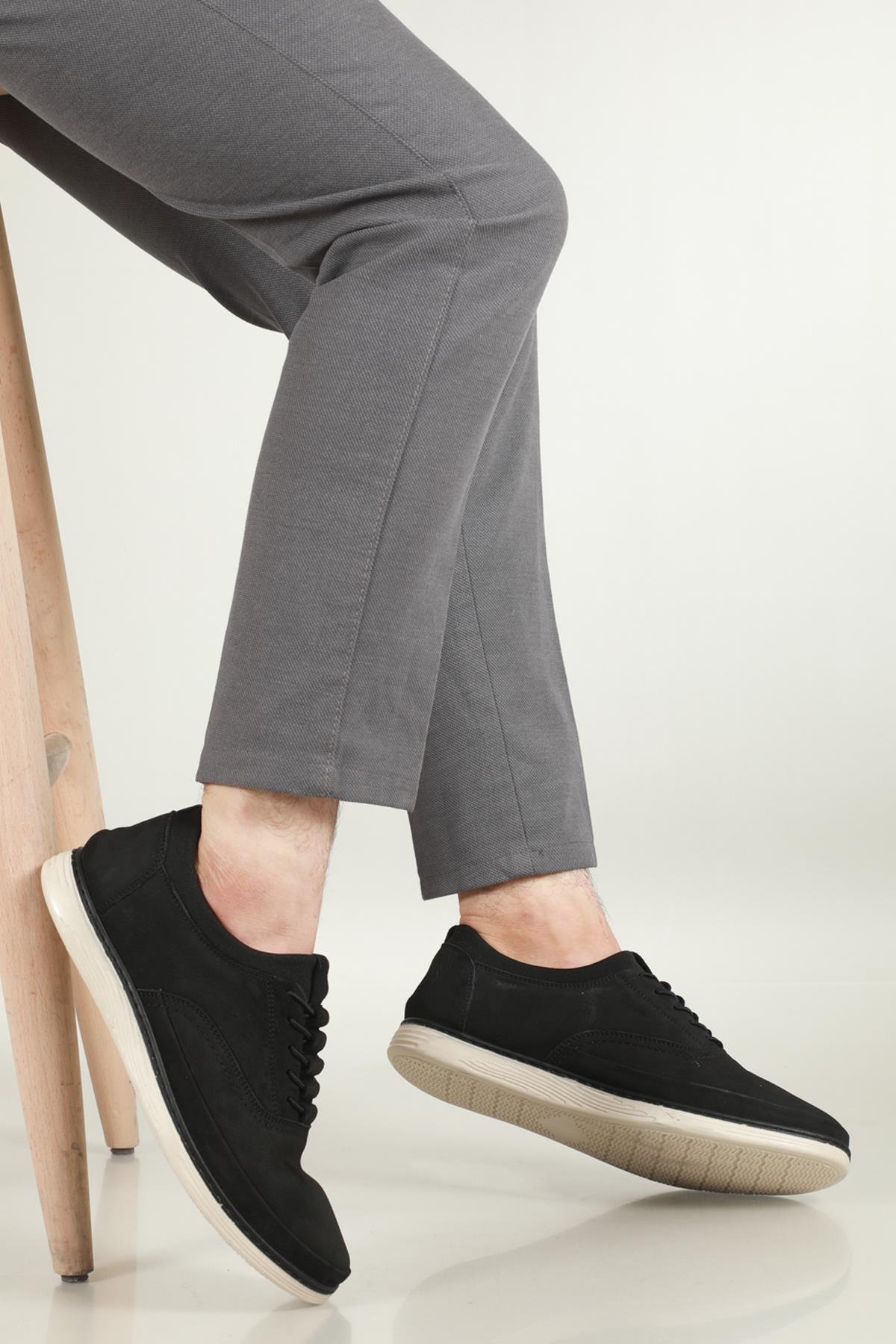 Deri Rahat Taban Günlük Siyah Nubuk Erkek Ayakkabı N335 Erkek Rahat & Confort Anatomik Wow Plus WOW PLUS N335 MER POLİ