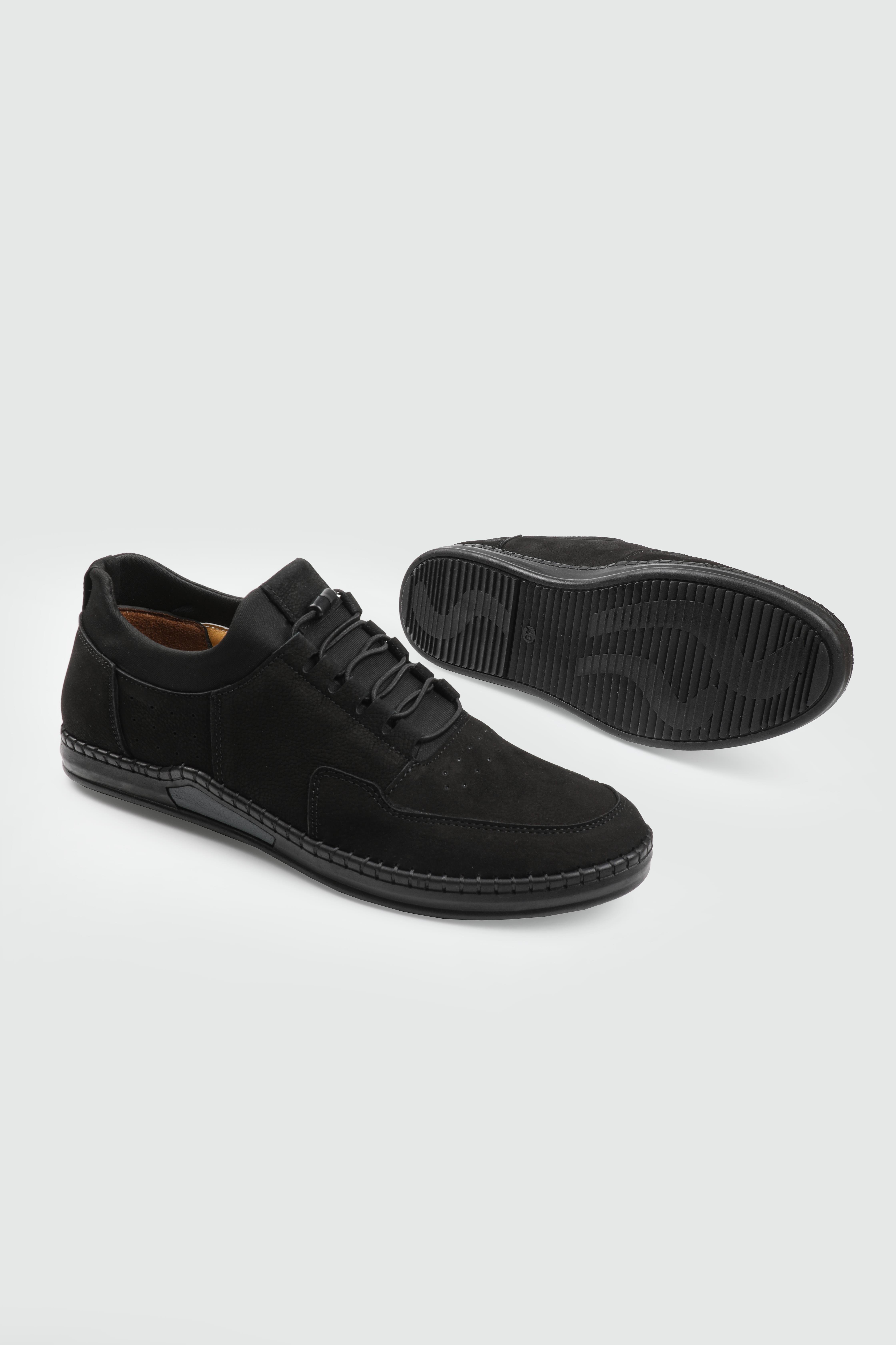 Deri Rahat Taban Günlük Siyah Nubuk Erkek Ayakkabı GAMZE 418 Erkek Günlük Ayakkabı Wow Plus GAMZE 418 MER BAĞLI POLİ