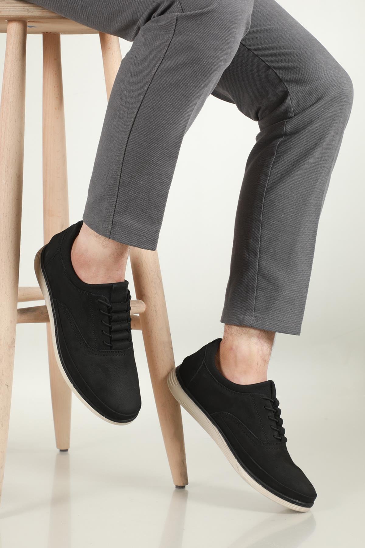 Deri Rahat Taban Günlük Siyah Nubuk Erkek Ayakkabı N335 Erkek Rahat & Confort Anatomik Wow Plus WOW PLUS N335 MER POLİ