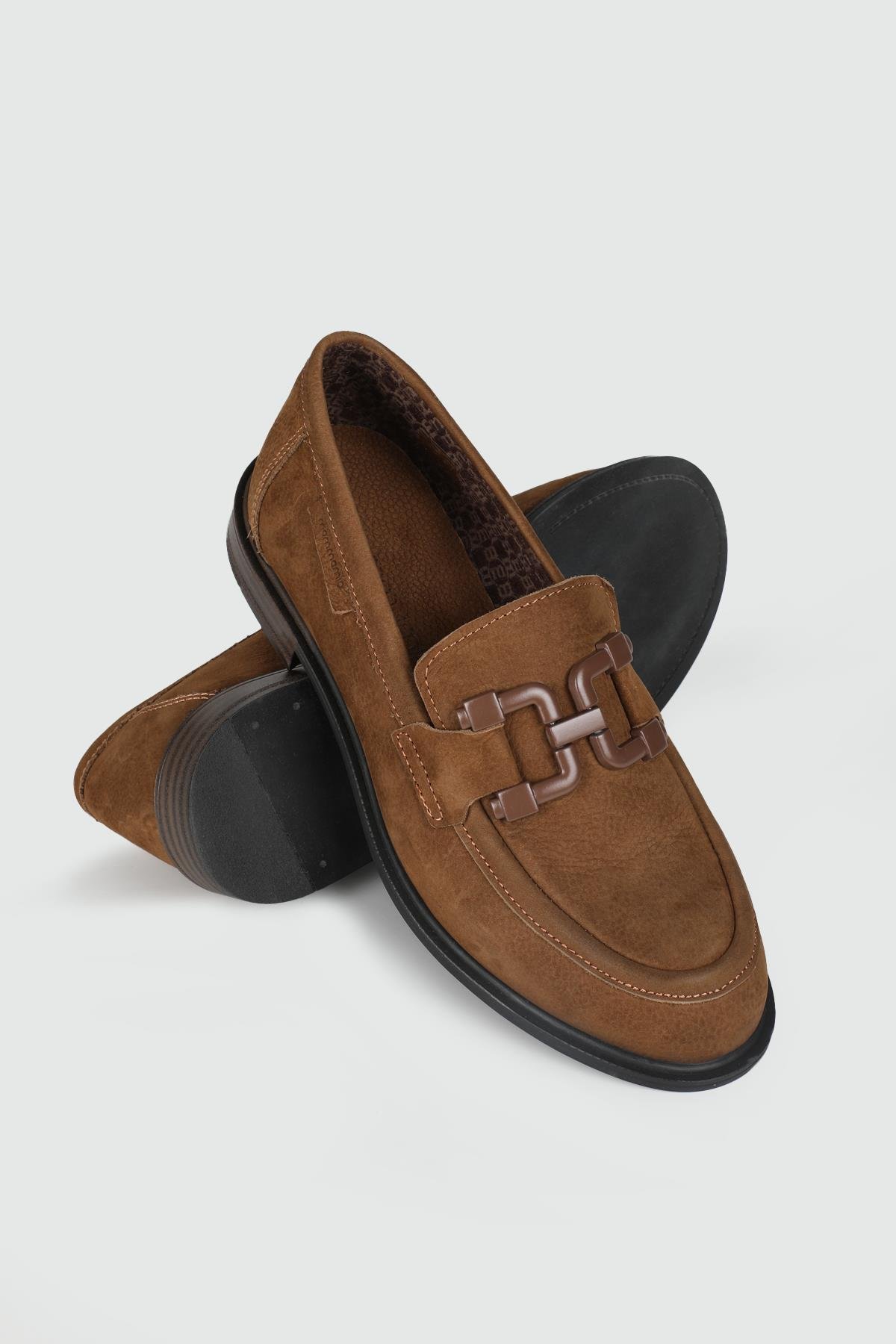 Deri Topuklu Ortopedik Fındık Nubuk Kadın Loafer 3420 Kadın Oxford (Günlük) Mammamia MAMMAMİA 3420 KADIN 24K