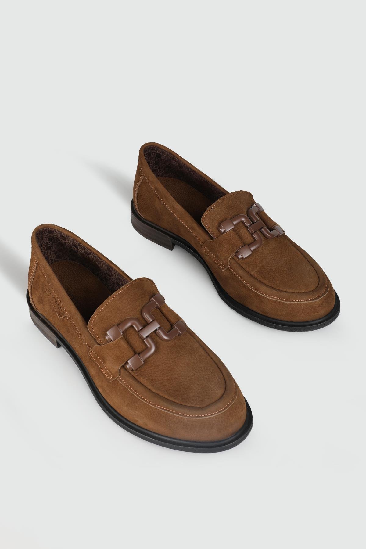 Deri Topuklu Ortopedik Fındık Nubuk Kadın Loafer 3420 Kadın Oxford (Günlük) Mammamia MAMMAMİA 3420 KADIN 24K