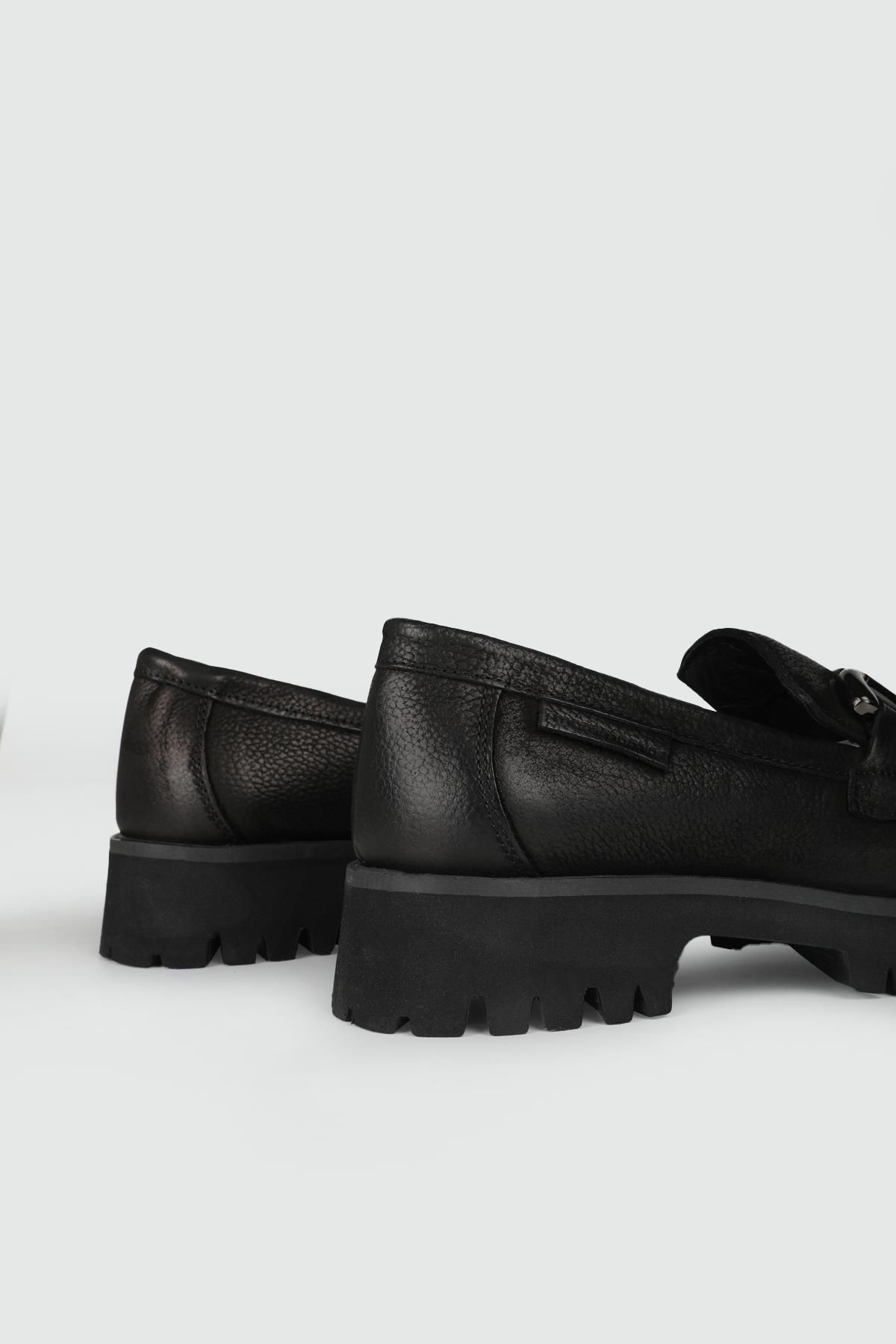 Deri Topuklu Ortopedik Siyah Nubuk Kadın Loafer 3175 Kadın Oxford (Günlük) Mammamia MAMMAMİA 3175 KADIN 24K