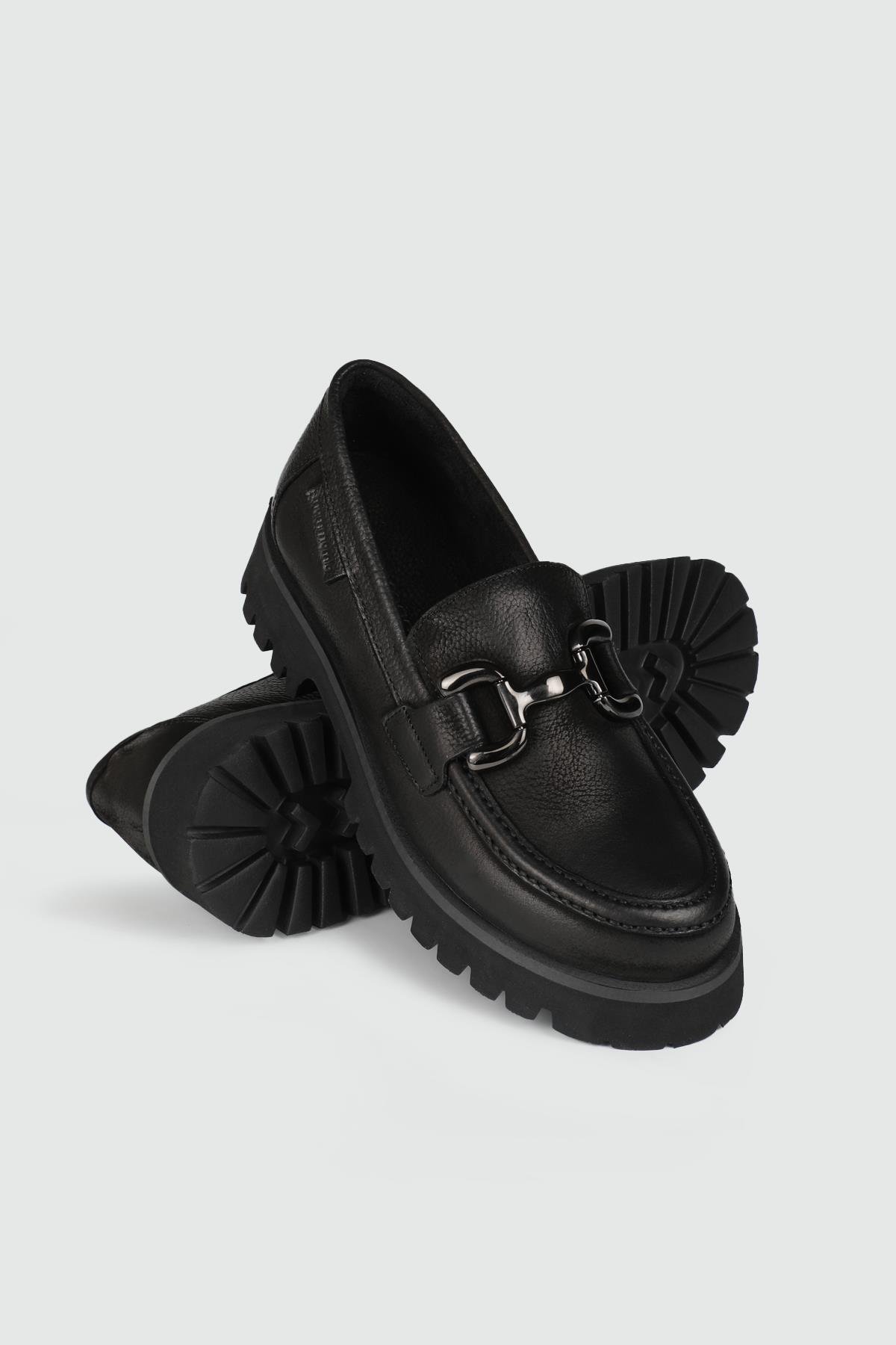 Deri Topuklu Ortopedik Siyah Nubuk Kadın Loafer 3175 Kadın Oxford (Günlük) Mammamia MAMMAMİA 3175 KADIN 24K