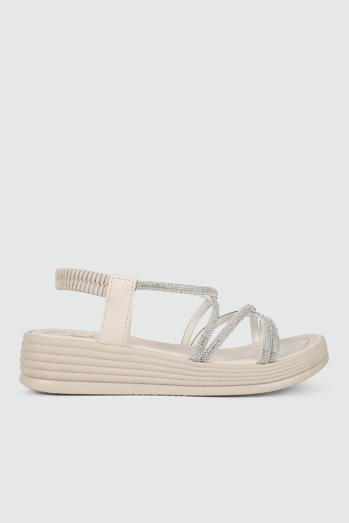 Dolgu Topuk Sandalet Krem Kadın Ayakkabı 331 Kadın dolgu Topuklu Sandalet MyBella My Bella SP-331 Kadın 24Y