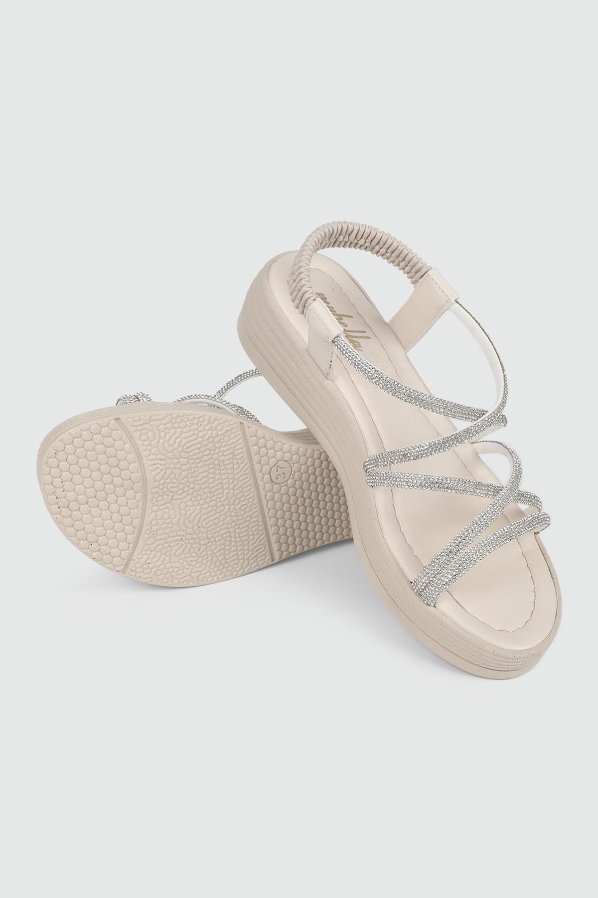 Dolgu Topuk Sandalet Krem Kadın Ayakkabı 331 Kadın dolgu Topuklu Sandalet MyBella My Bella SP-331 Kadın 24Y