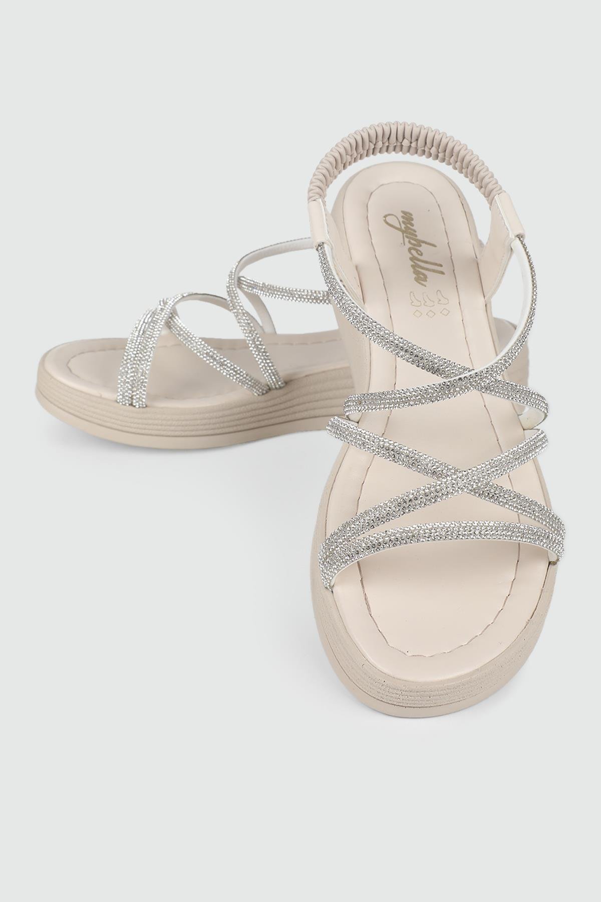 Dolgu Topuk Sandalet Krem Kadın Ayakkabı 331 Kadın dolgu Topuklu Sandalet MyBella My Bella SP-331 Kadın 24Y