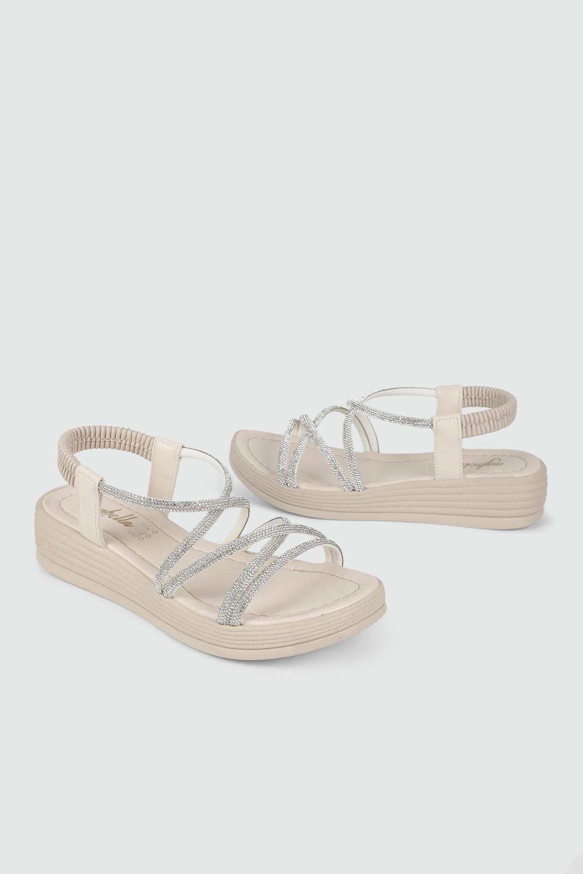 Dolgu Topuk Sandalet Krem Kadın Ayakkabı 331 Kadın dolgu Topuklu Sandalet MyBella My Bella SP-331 Kadın 24Y