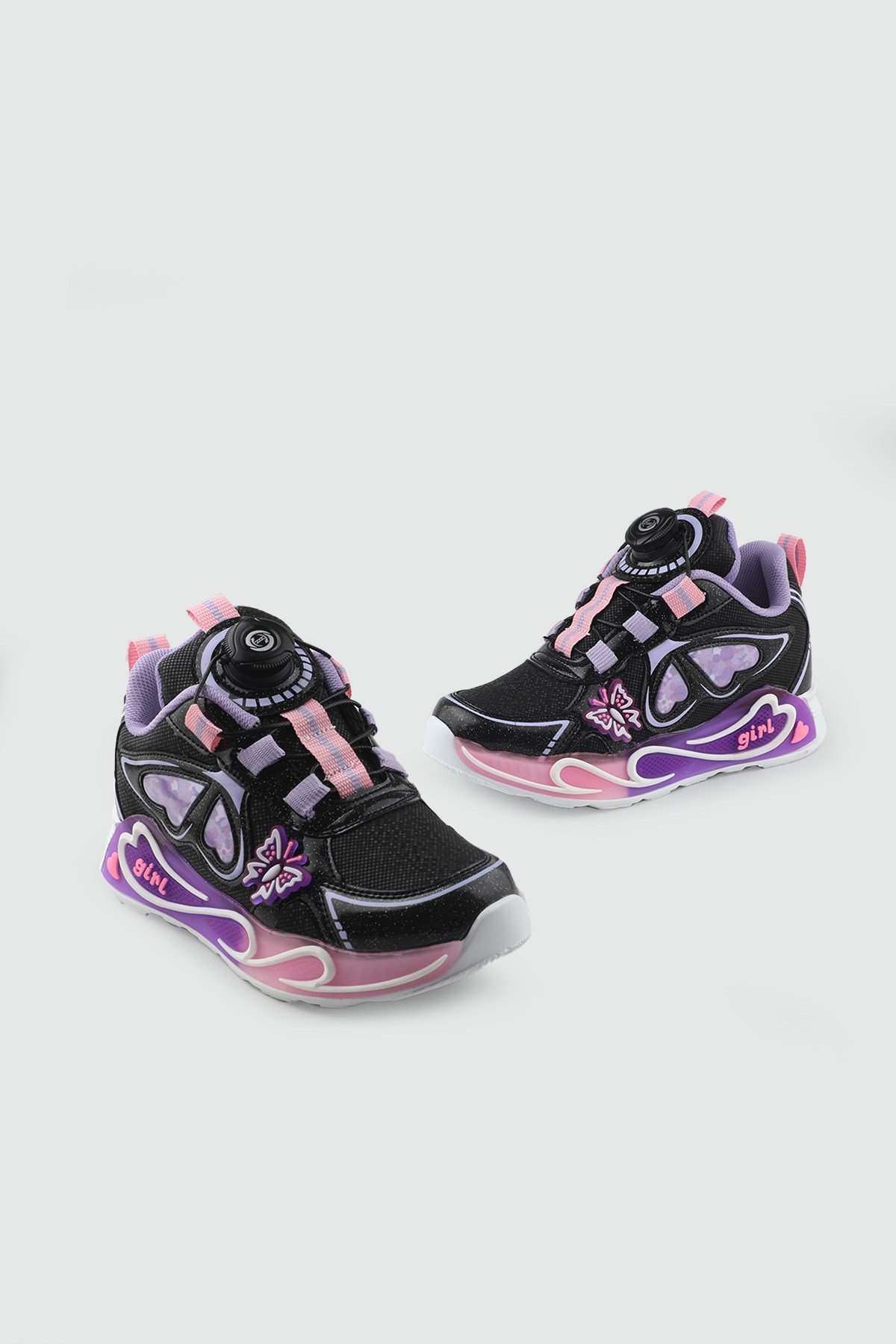 Emojili Kız Çocuk Spor Ayakkabı Siyah Lila Çocuk Spor Ayakkabı YİDO 020 F Çocuk Günlük Spor Ayakkabı YİDO YİDO 020 FİLET 26K