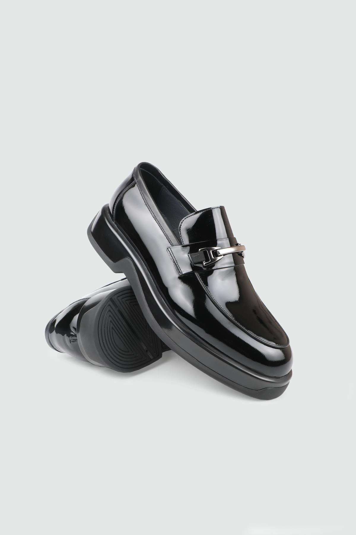 Erkek Loafer Ayakkabı Siyah Rugan Deri Bağsız Ayakkabı FERMEND 706 Erkek Günlük Ayakkabı FERMEND FERMEND 25K 706 MER DERİ