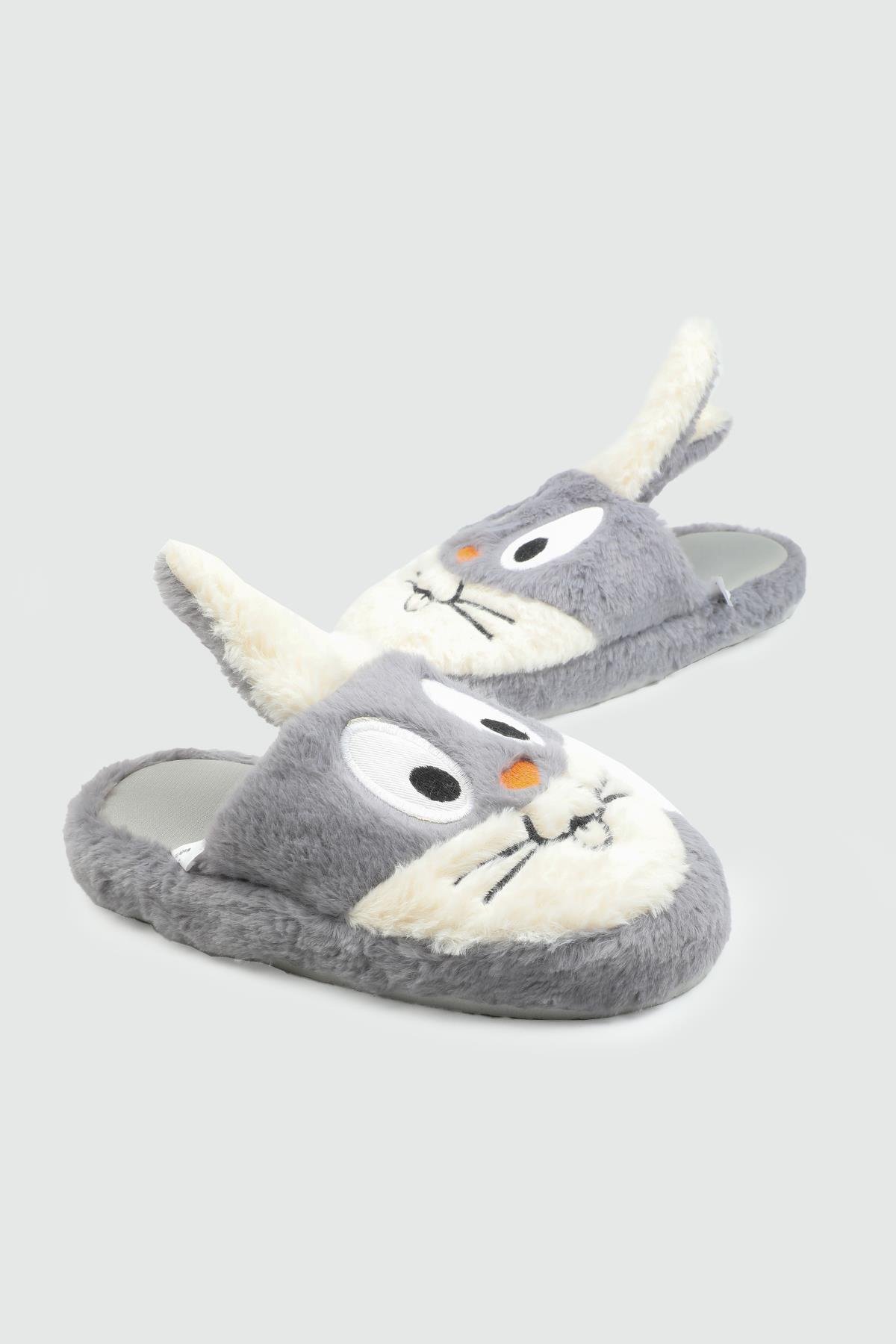 Ev İçi Rahat Tüylü Beyaz Gri Kadın Terlik Z-2 Kadın Kışlık Ev Terliği Carla Bella My Bella Bugs Bunny 25K