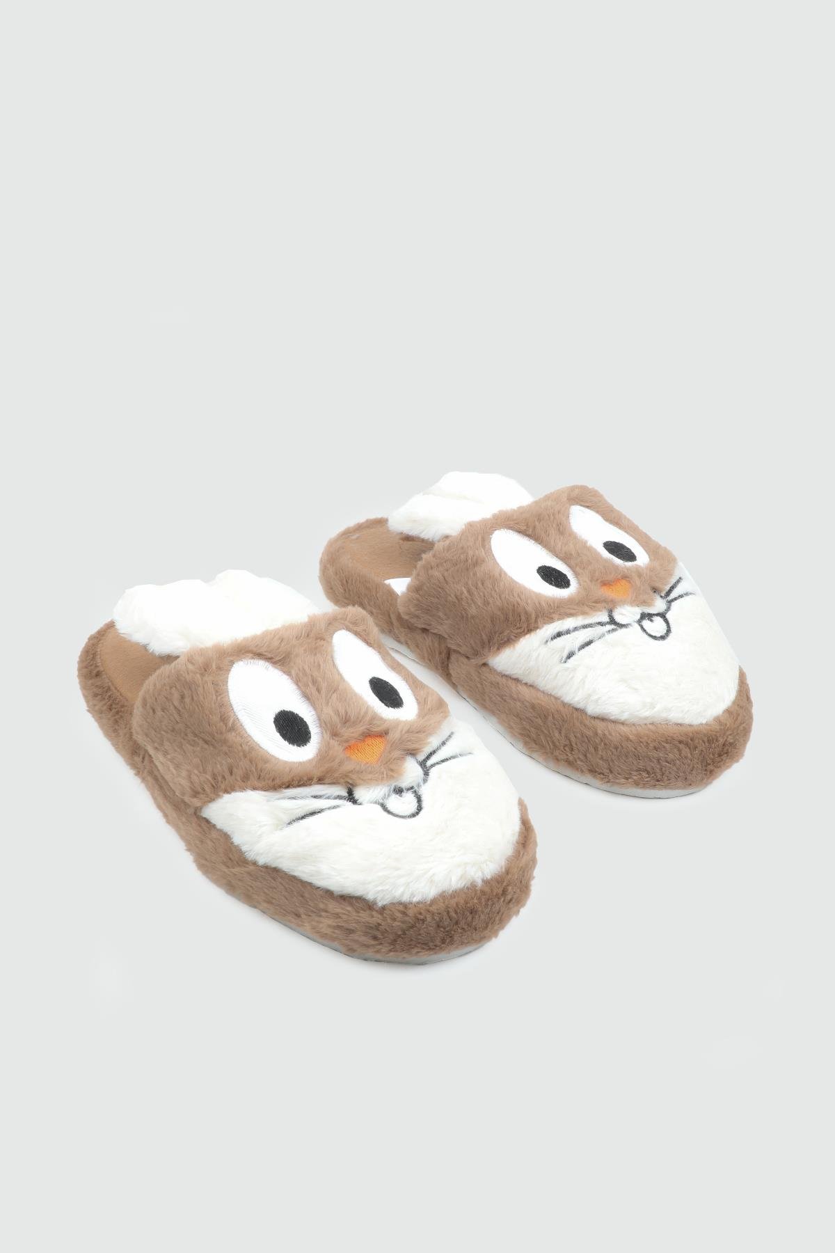Ev İçi Rahat Tüylü Beyaz Kahve Kadın Terlik Z-2 Kadın Kışlık Ev Terliği Carla Bella My Bella Bugs Bunny 25K