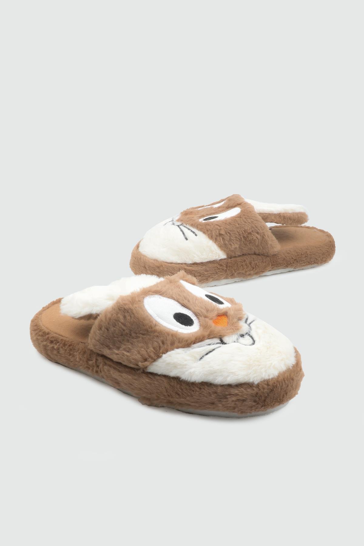 Ev İçi Rahat Tüylü Beyaz Kahve Kadın Terlik Z-2 Kadın Kışlık Ev Terliği Carla Bella My Bella Bugs Bunny 25K