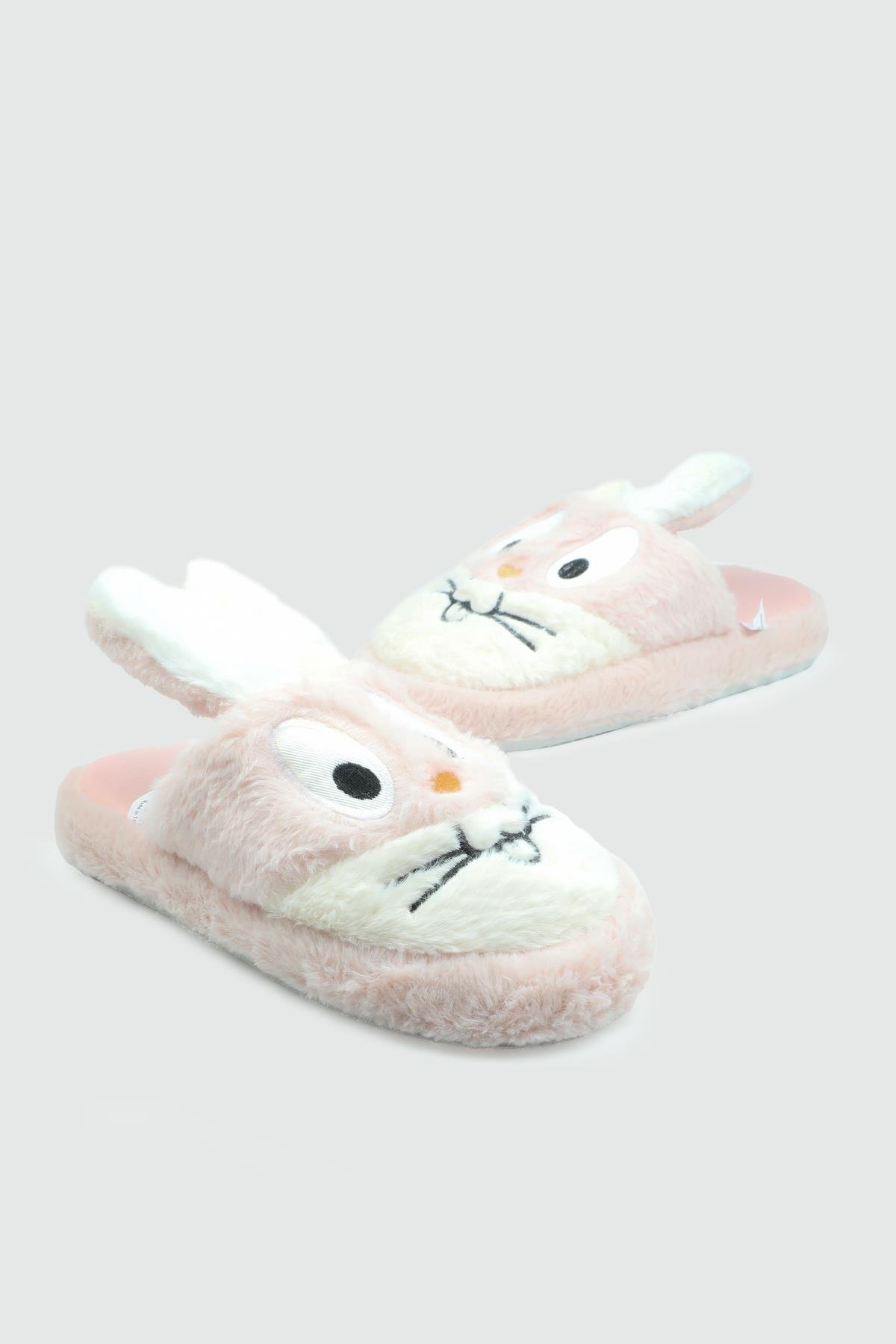 Ev İçi Rahat Tüylü Beyaz Pembe Kadın Terlik Z-2 Kadın Kışlık Ev Terliği Carla Bella My Bella Bugs Bunny 25K