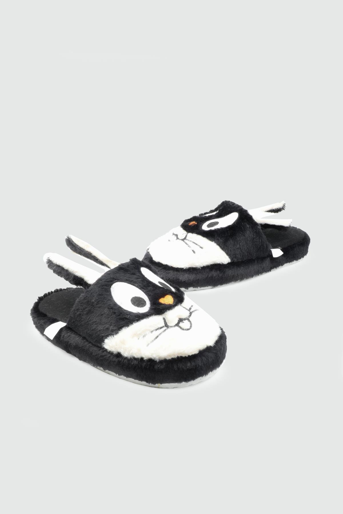 Ev İçi Rahat Tüylü Beyaz Siyah Kadın Terlik Z-2 Kadın Kışlık Ev Terliği Carla Bella My Bella Bugs Bunny 25K