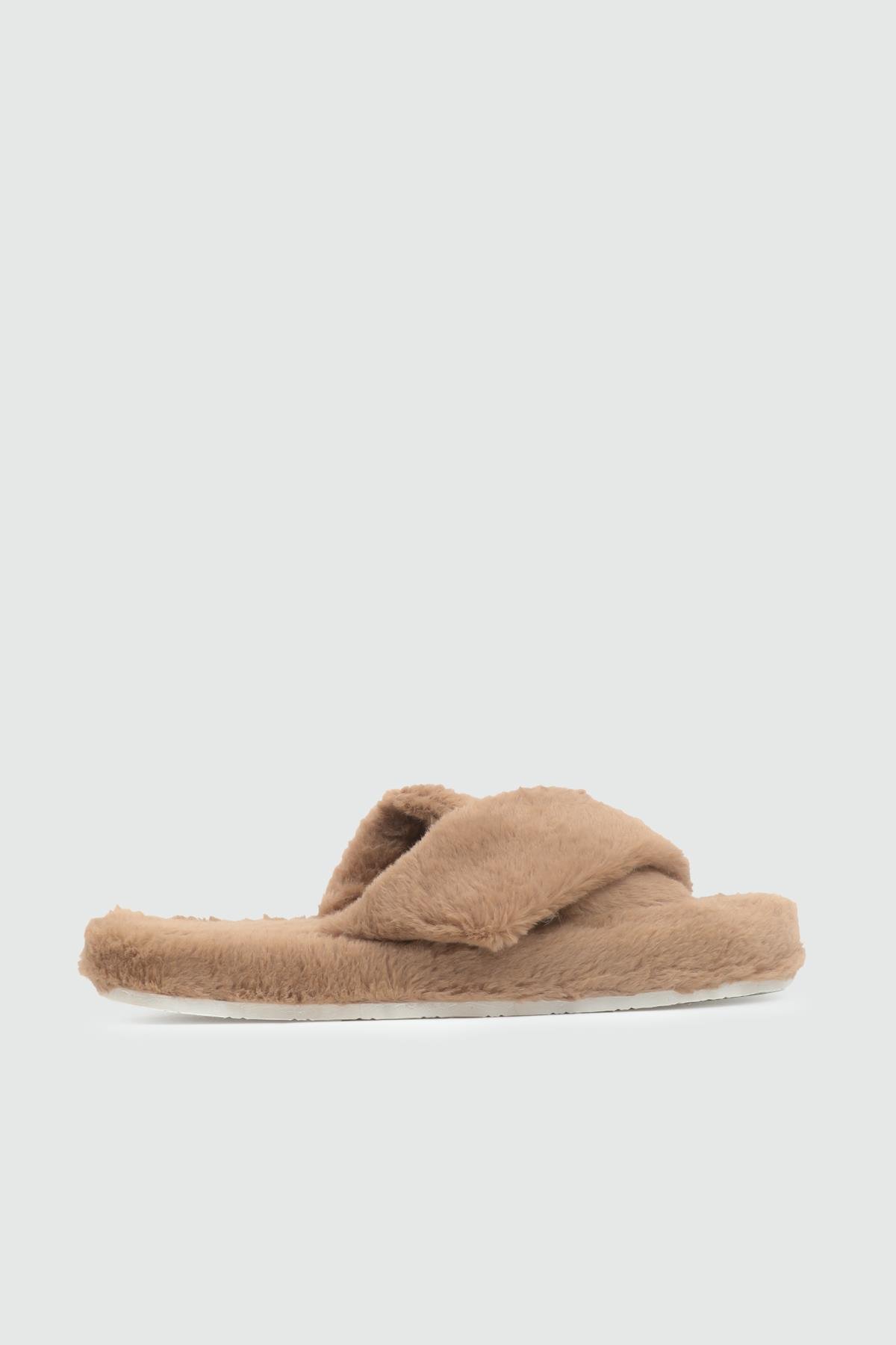 Ev İçi Rahat Tüylü Taba Kadın Terlik MYBELLA SİNA 25K Kadın Kışlık Ev Terliği MY BELLA MYBELLA SİNA 25K KADIN TERLİK