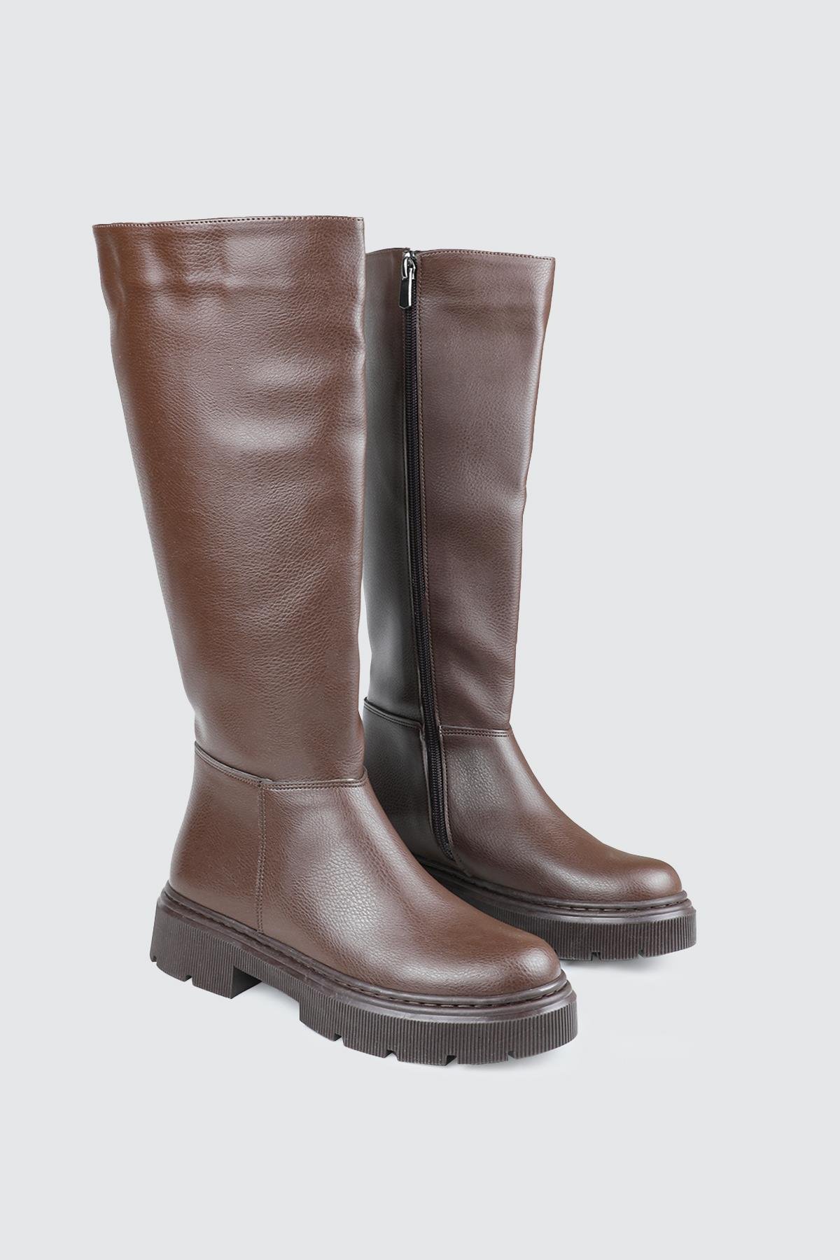 Fermuarlı Kadın Çizme Kahve Kalın Taban Çizme MY BELLA STN-1453 Kadın Günlük Conford Bot MyBella MY BELLA STN-1453 Kadın 25K