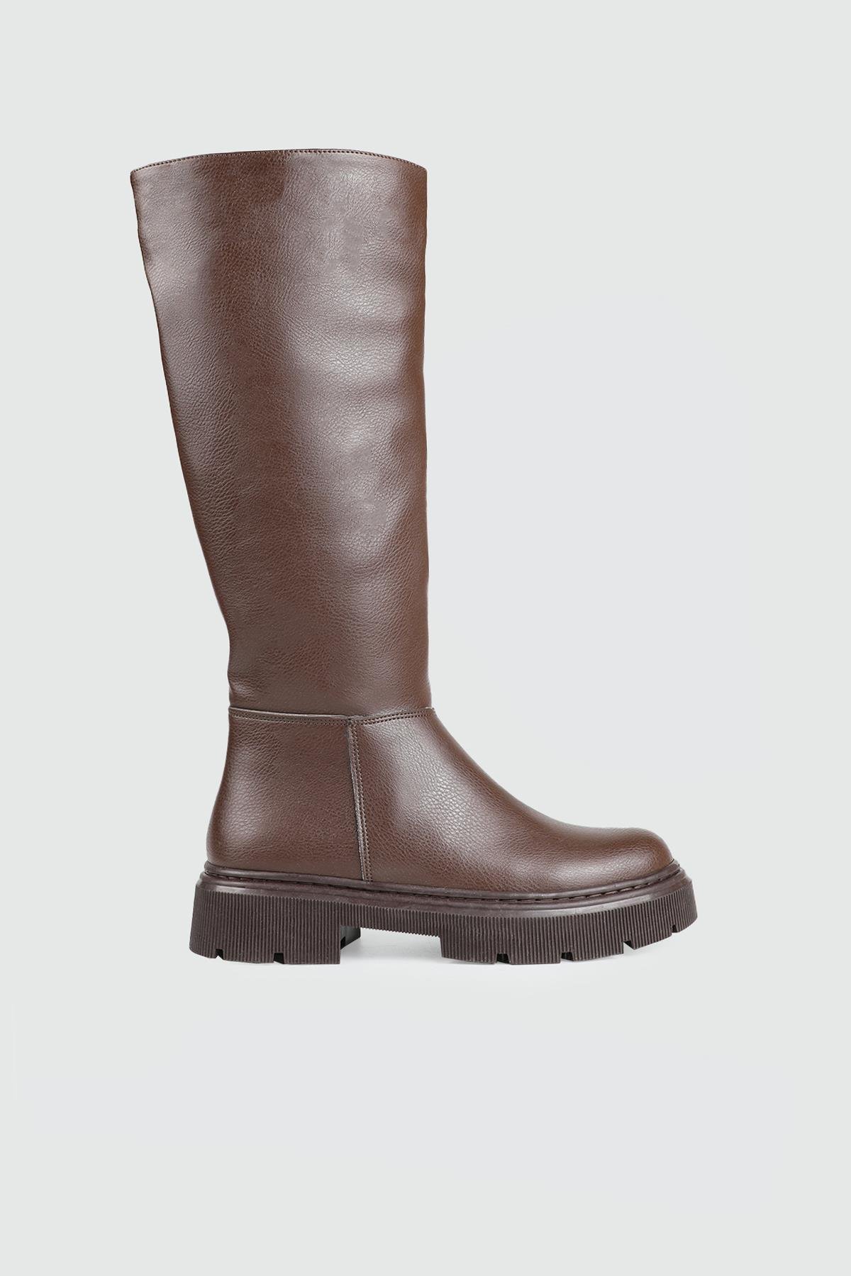 Fermuarlı Kadın Çizme Kahve Kalın Taban Çizme MY BELLA STN-1453 Kadın Günlük Conford Bot MyBella MY BELLA STN-1453 Kadın 25K