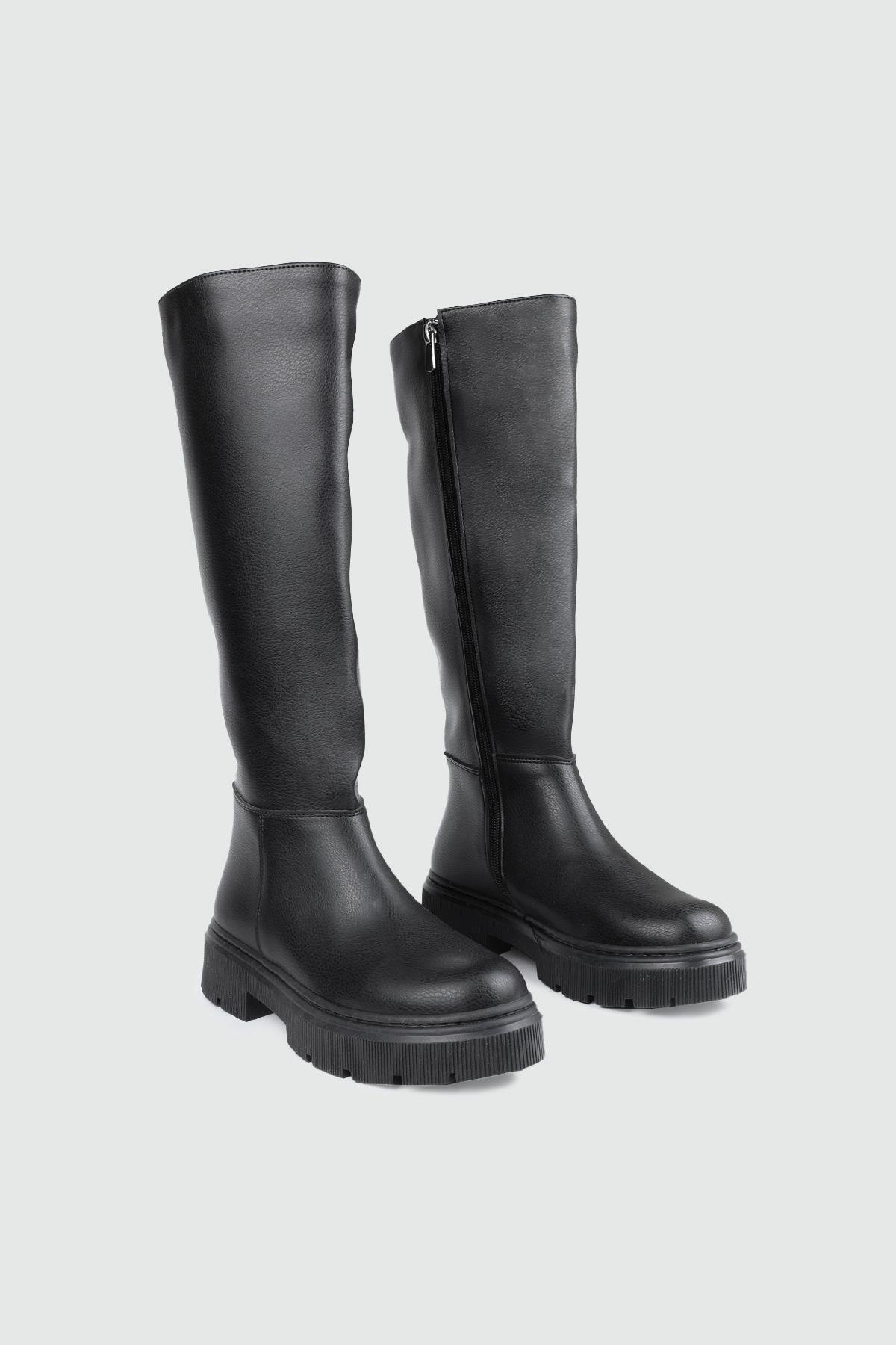 Fermuarlı Kadın Çizme Siyah Kalın Taban Çizme MY BELLA STN-1453 Kadın Günlük Conford Bot MyBella MY BELLA STN-1453 Kadın 25K