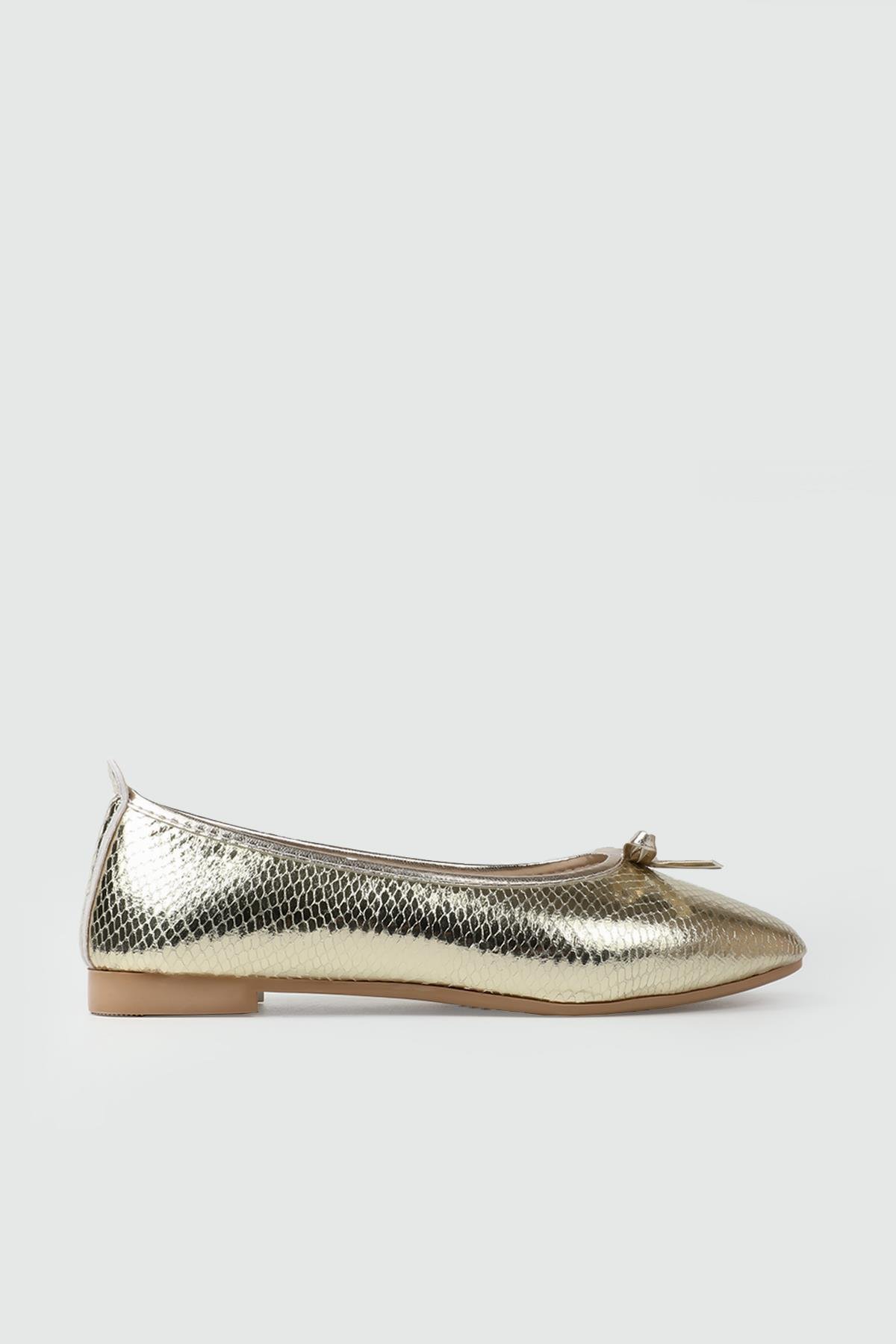 Fiyonklu Günlük Rahat Altın Baskılı Kadın Ayakkabı SDY-112 Kadın Babet MyBella My Bella SDY-112 Kadın 25Y