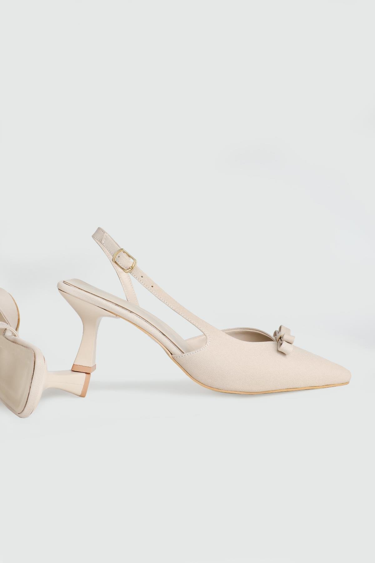 Fiyonklu Topuklu Ten Kumaş Kadın Ayakkabı TU-710 Kadın Yüksek Topuklu MyBella My Bella TU-710 Kadın 25Y