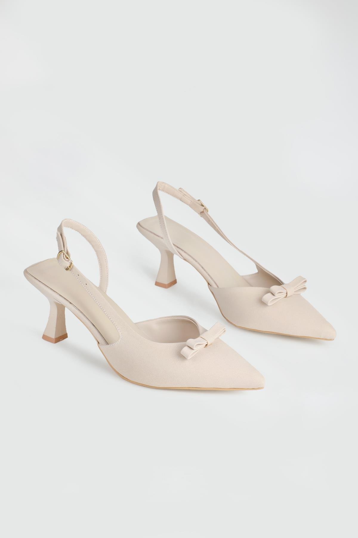 Fiyonklu Topuklu Ten Kumaş Kadın Ayakkabı TU-710 Kadın Yüksek Topuklu MyBella My Bella TU-710 Kadın 25Y