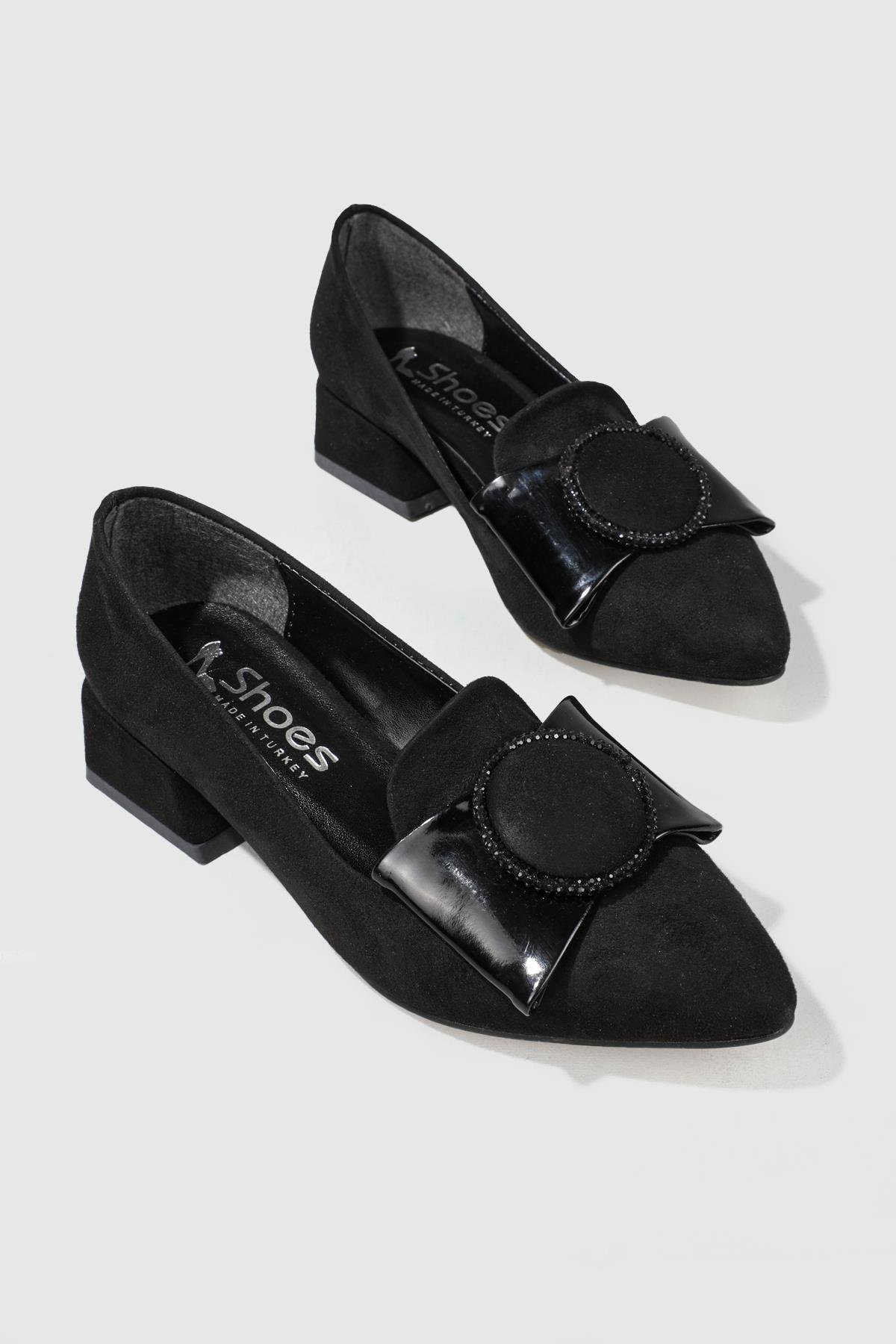 Günlük 3 cm Topuklu Puf Tokalı Siyah Süet Kadın Ayakkabı H-03 Kadın Günlük Ayakkabı Carla Bella Carla Bella H-03 21K