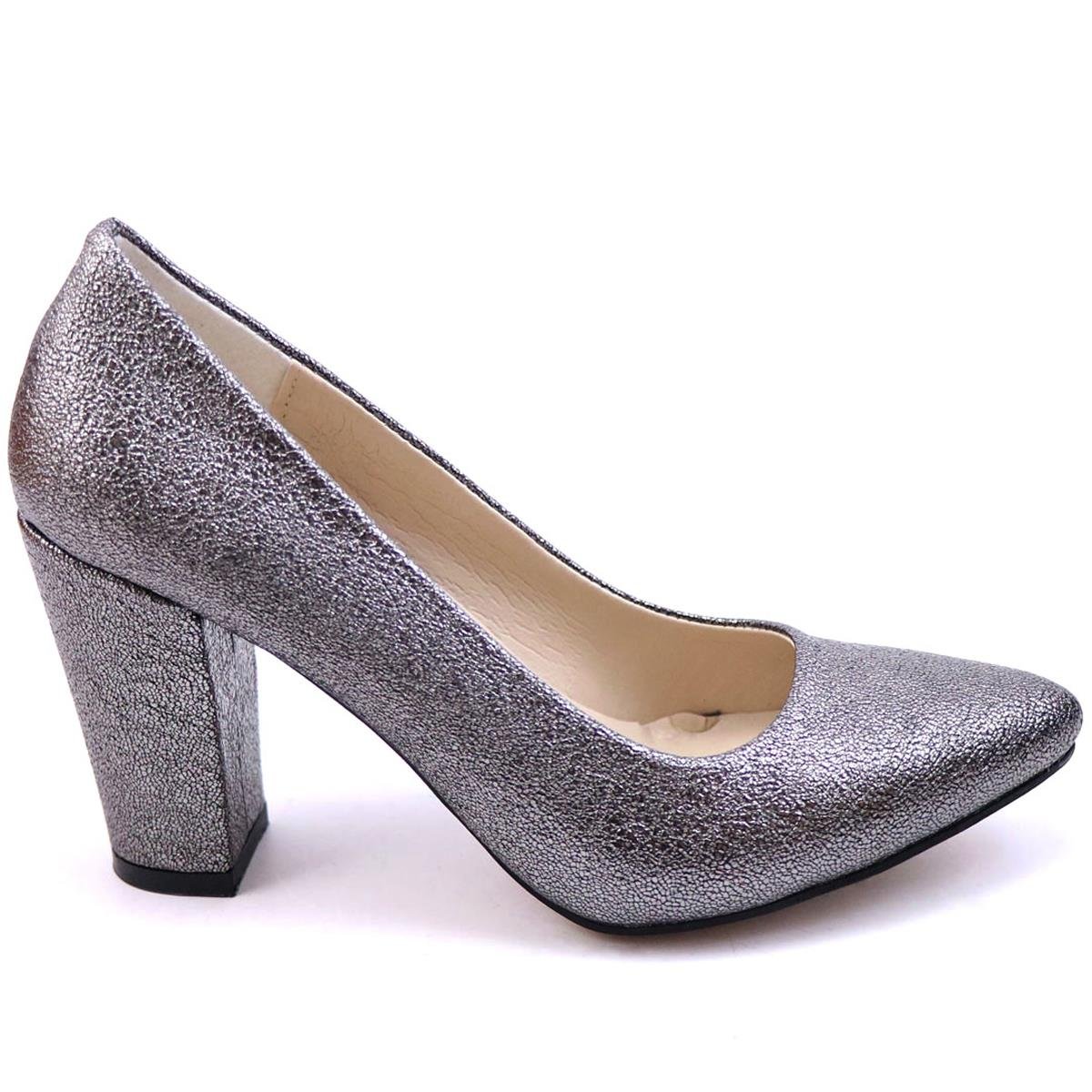 Günlük 9 cm Topuklu Platin Çatlak Kadın Ayakkabı N-2600 Kadın Yüksek Topuklu Carla Bella 7167870