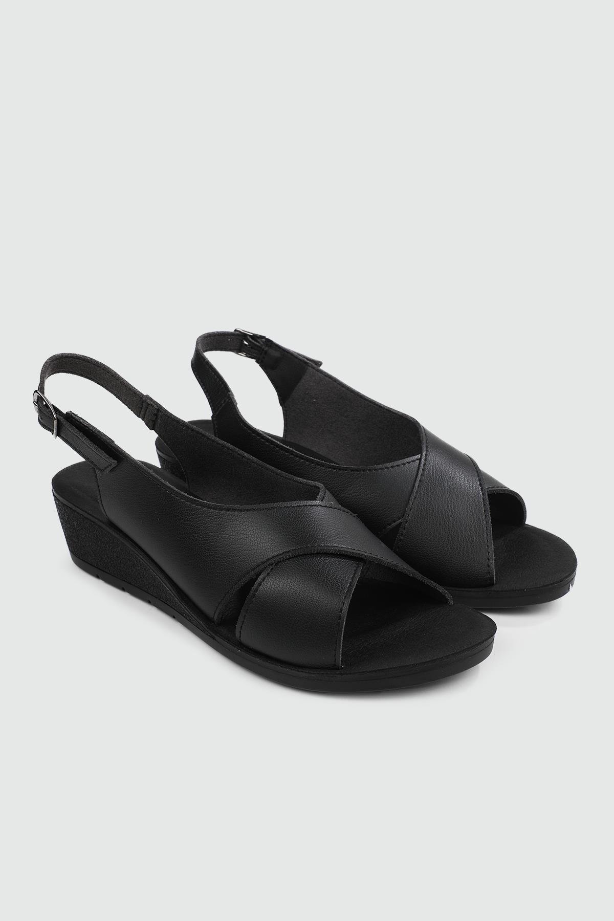 Günlük Anatomik İç Taban Siyah Kadın Sandalet VİENZA Kadın Dolgu Topuklu Sandalet Muya MUYA 31028 VİENZA ZEN SAND