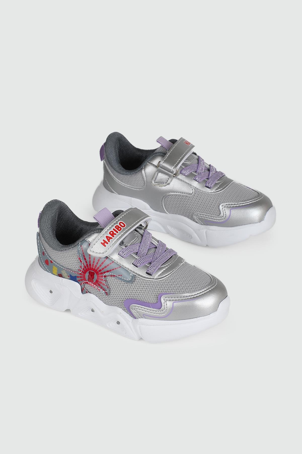 Günlük Bağcıklı Cırtlı Işıklı Gri Pembe Çocuk Spor Ayakkabı 01 Çocuk Günlük Spor Ayakkabı HARİBO HARİBO 01 PTK 24Y