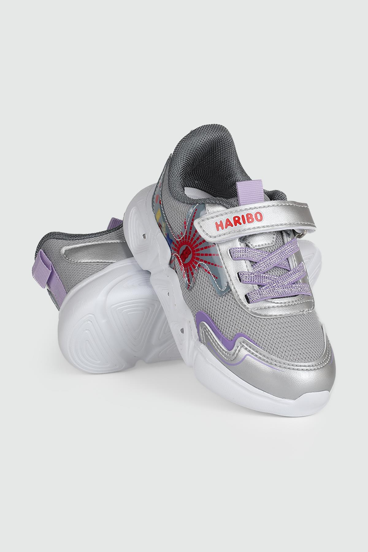 Günlük Bağcıklı Cırtlı Işıklı Gri Pembe Çocuk Spor Ayakkabı 01 Çocuk Günlük Spor Ayakkabı HARİBO HARİBO 01 PTK 24Y