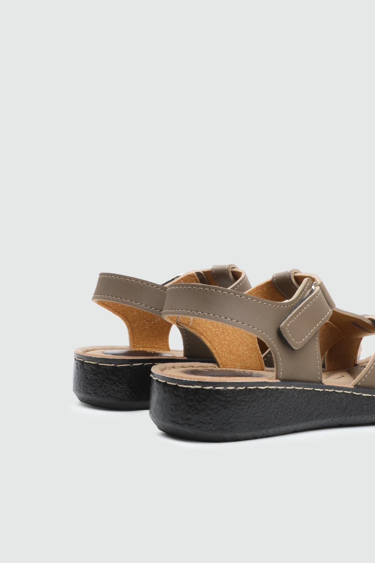Günlük Cırt Cırtlı Bej Kadın Sandalet 6401 Kadın Düz Sandalet Avox AVOX 25Y 6401 ZEN SANDALET