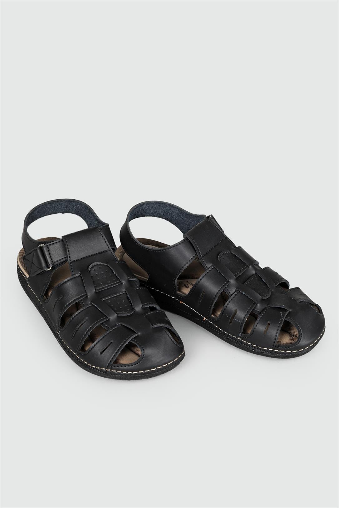 Günlük Cırt Cırtlı Siyah Erkek Sandalet 954-4 Erkek Sandalet Apella APELLA 954-4 MER BARON