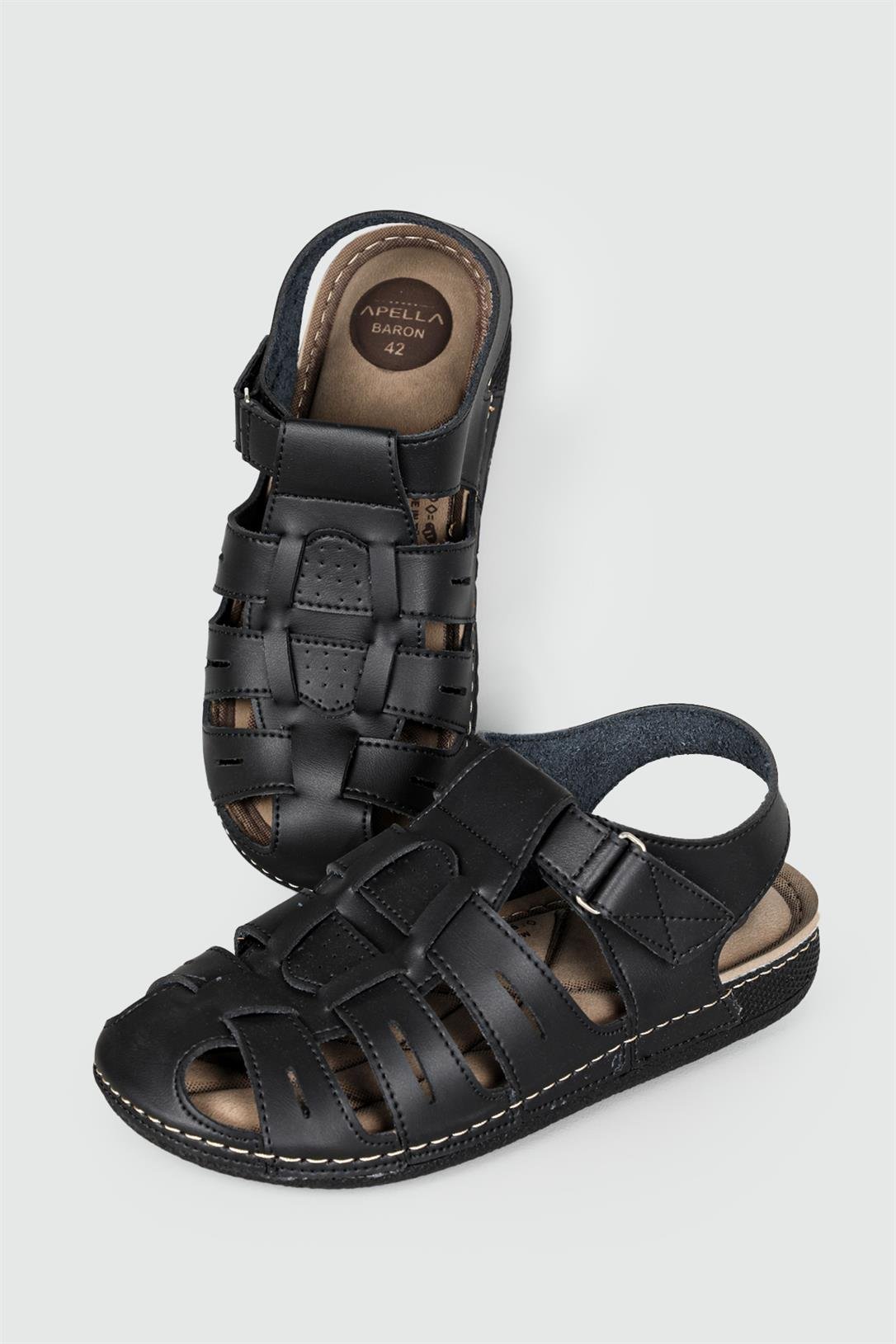 Günlük Cırt Cırtlı Siyah Erkek Sandalet 954-4 Erkek Sandalet Apella APELLA 954-4 MER BARON