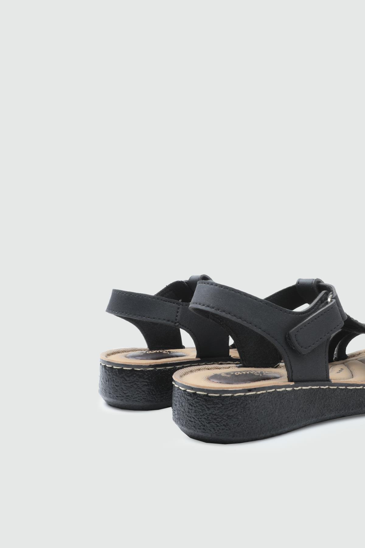 Günlük Cırt Cırtlı Siyah Kadın Sandalet 6402 Kadın Düz Sandalet Avox AVOX 25Y 6402 ZEN SANDALET