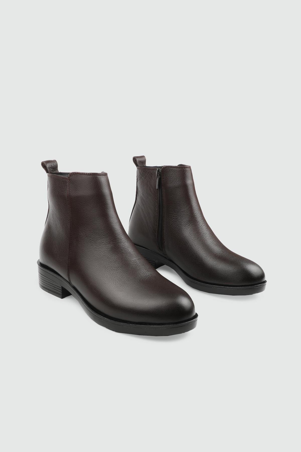 Günlük Confort Fermuarlı Kahve King Bogazlı Kadın Deri Bot MY BELLA 025-010 Kadın Günlük Conford Bot MyBella MY BELLA 025-010 Kadın 25K