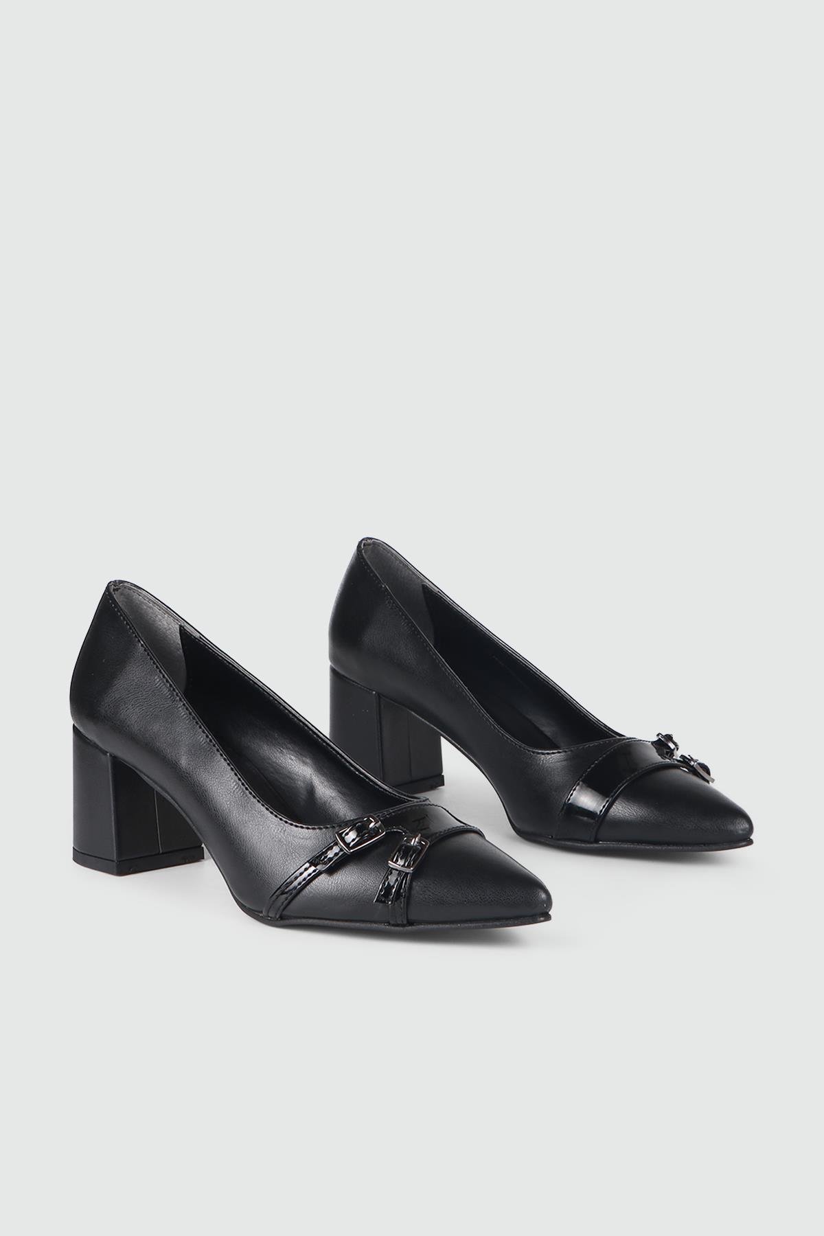 Günlük Klasik Tokalı Siyah Kadın Ayakkabı SRP-54 Kadın Yüksek Topuklu Serap MYBELLA SRP-54 KADIN 24K