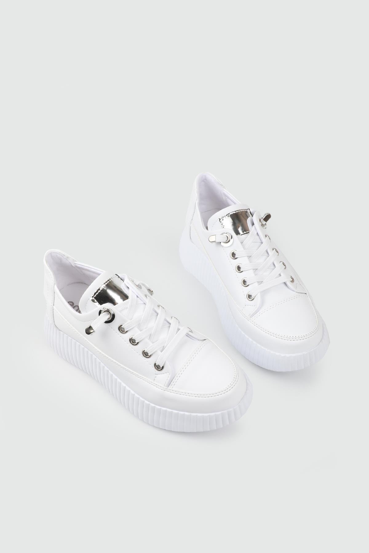 Günlük Rahat Bağcıklı Beyaz Beyaz Kadın Sneaker ENDLESS-77509 Kadın Sneaker MyBella Endless 25Y-77509 KADIN