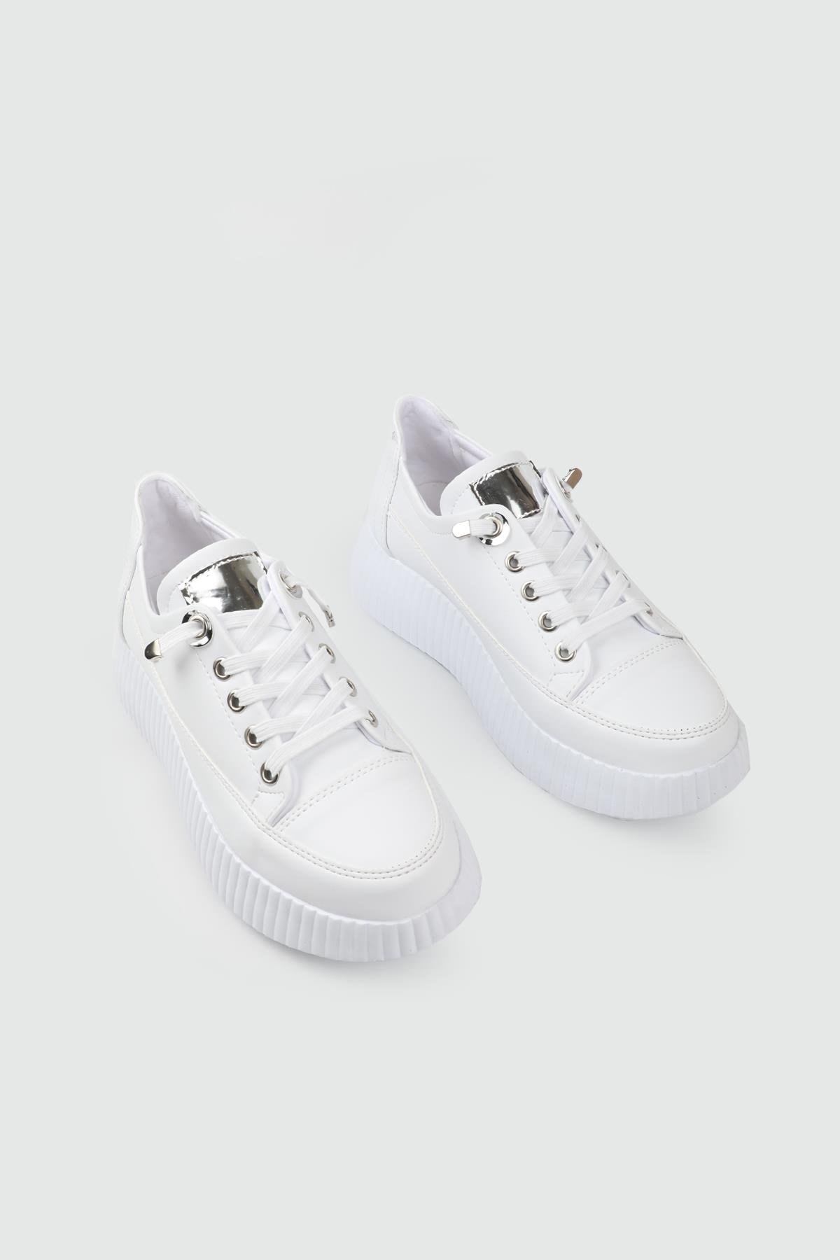 Günlük Rahat Bağcıklı Beyaz Beyaz Kadın Sneaker ENDLESS-77509 Kadın Sneaker MyBella Endless 25Y-77509 KADIN