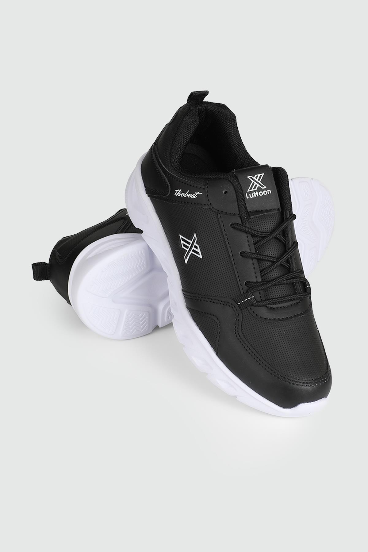 Günlük Rahat Bağcıklı Siyah Beyaz Erkek Spor Ayakkabı LTTN251 Erkek Günlük Spor Ayakkabı Lutton LUTTON 4166 MER 24K