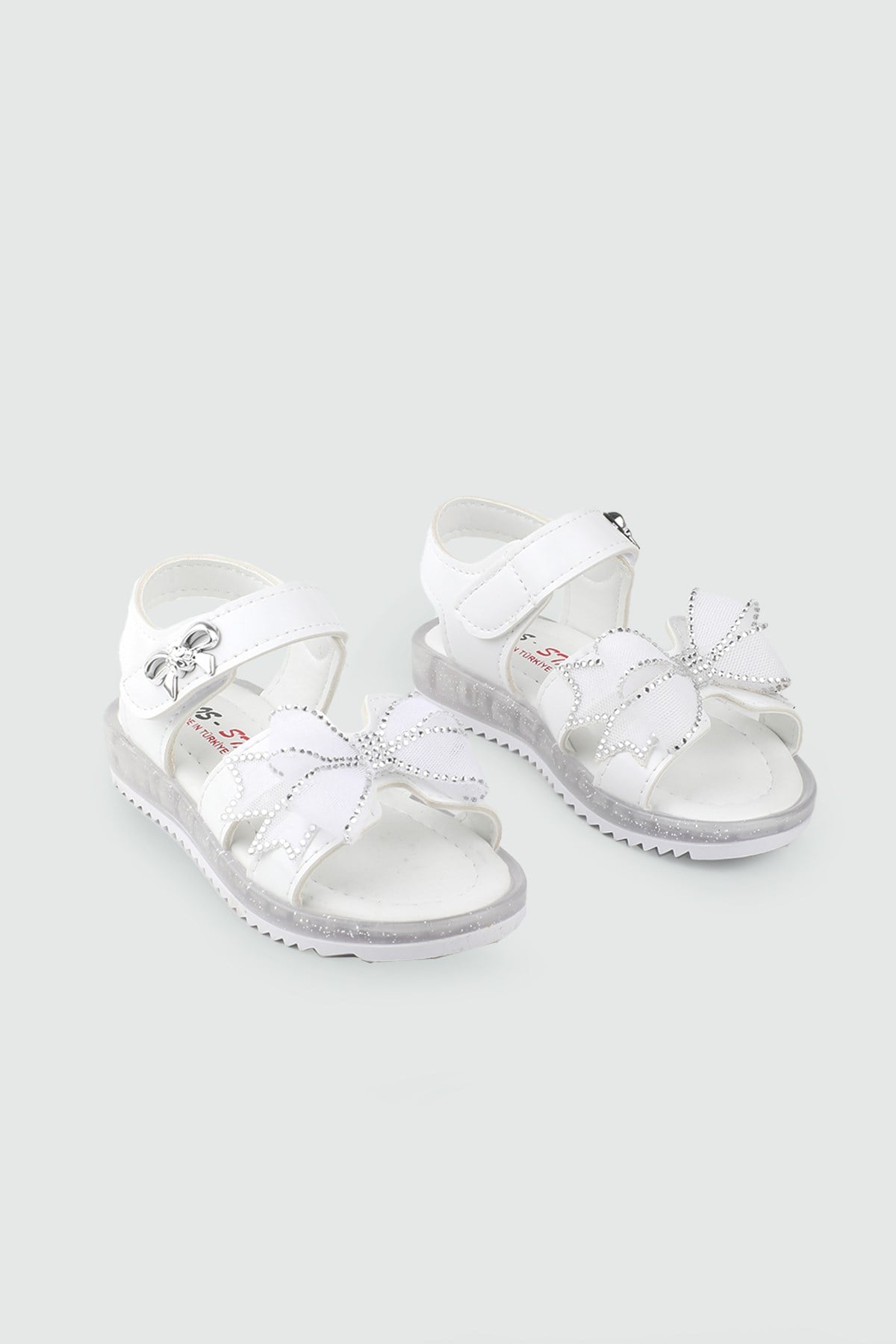 Günlük Rahat Beyaz Işıklı Kurdele Detaylı Kız Çocuk Ayakkabı Minimoccs 104 PATİK Çocuk Sandalet Minimoccs Grosstar 1104 Patik 26Y