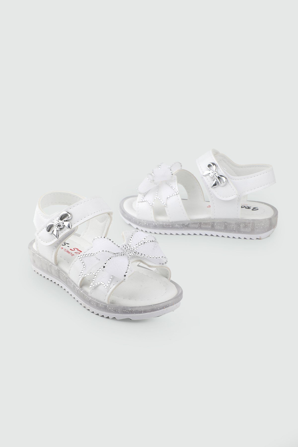 Günlük Rahat Beyaz Işıklı Kurdele Detaylı Kız Çocuk Ayakkabı Minimoccs 104 PATİK Çocuk Sandalet Minimoccs Grosstar 1104 Patik 26Y