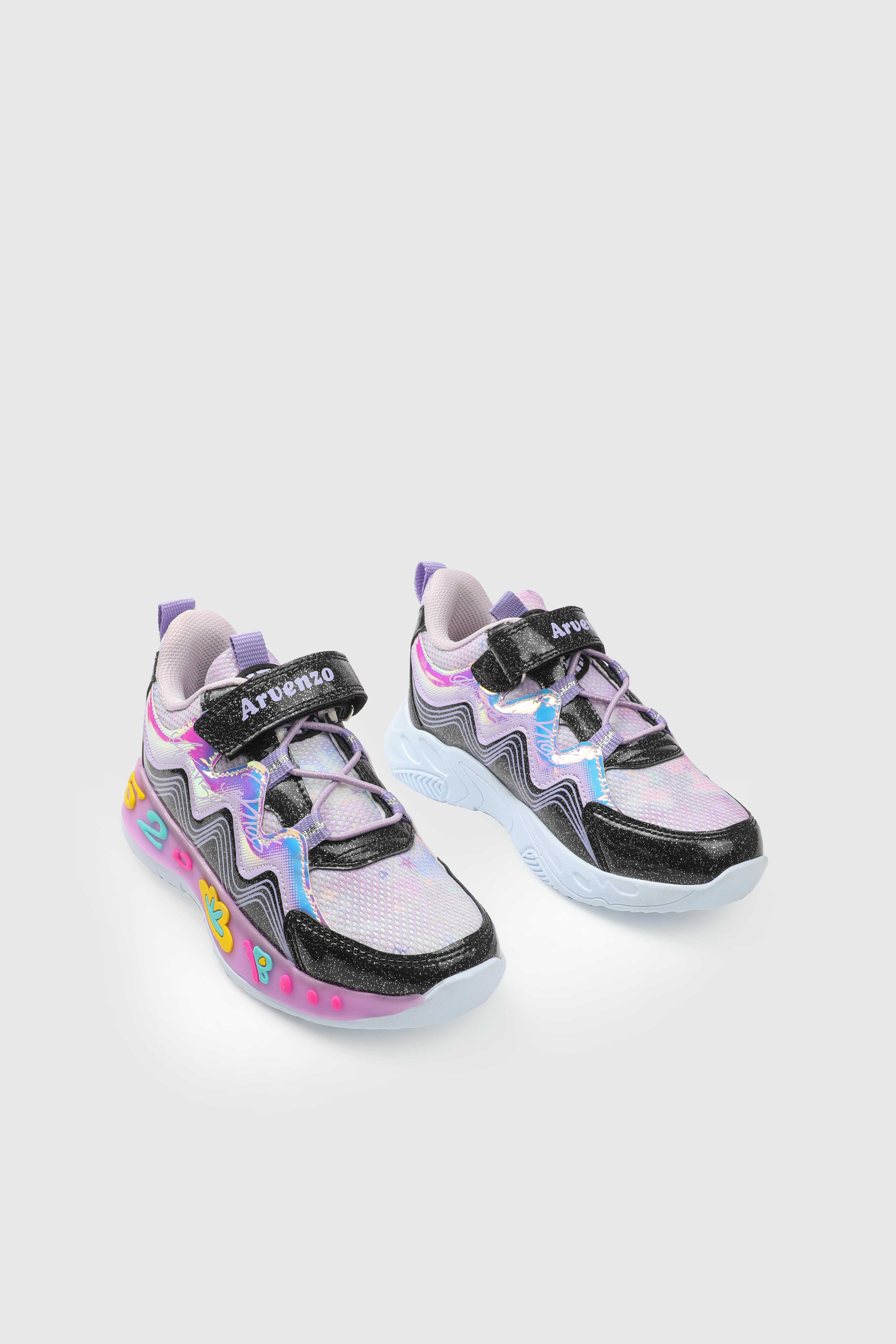 Günlük Rahat Cırtlı Bağcıklı Siyah Simli Çocuk Spor Ayakkabı ARVENZO-320 Çocuk Günlük Spor Ayakkabı Arvenzo ARVENZO 25Y-320 Filet