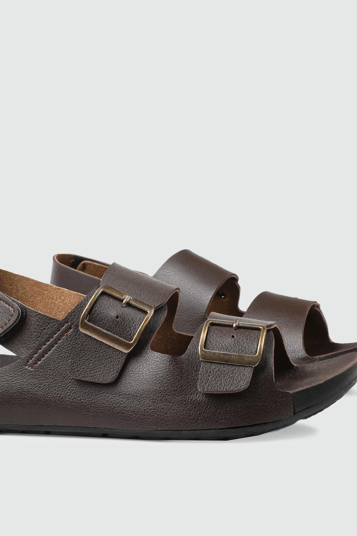 Günlük Rahat Cırtlı Kahverengi Erkek Sandalet GEZER 0206 Erkek Sandalet Gezer GEZER 0206 KAYROKA MER