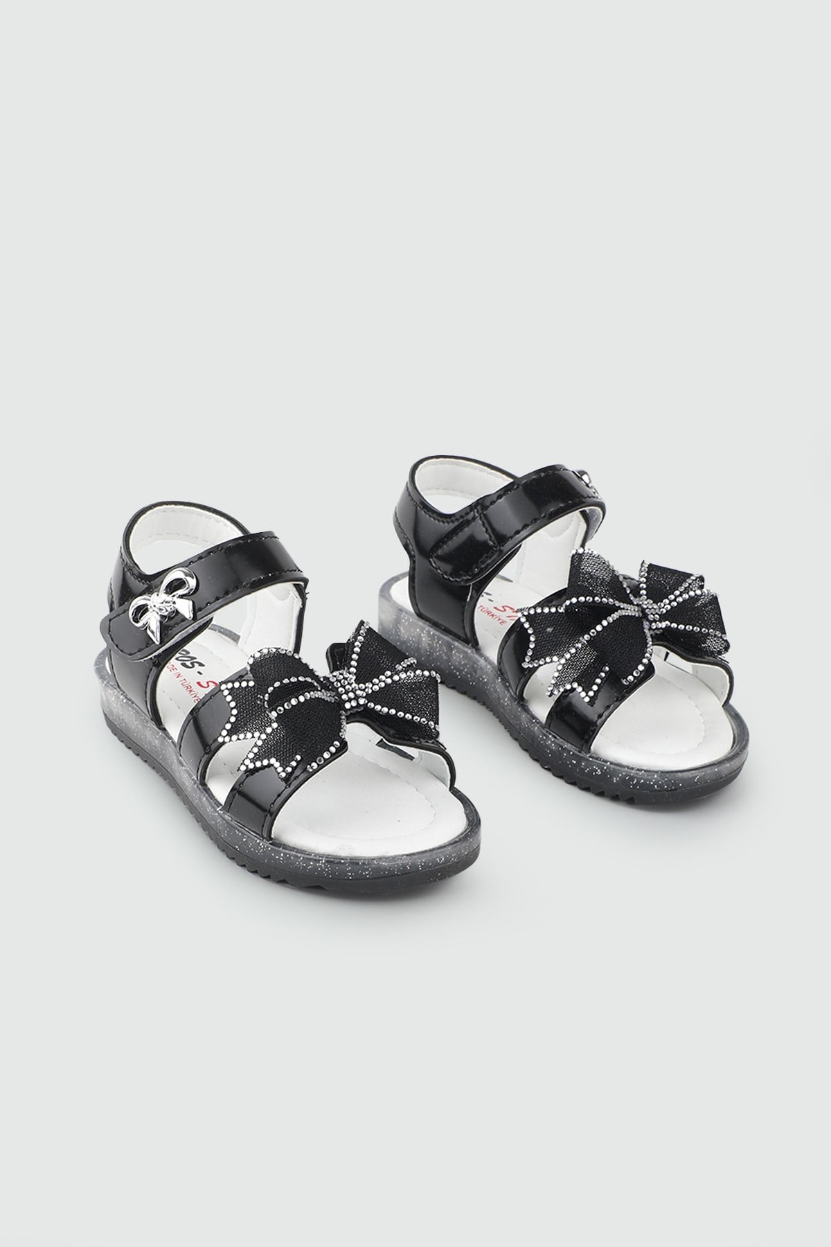 Günlük Rahat Siyah Işıklı Kurdele Detaylı Kız Çocuk Ayakkabı Minimoccs 104 PATİK Çocuk Sandalet Minimoccs Grosstar 1104 Patik 26Y