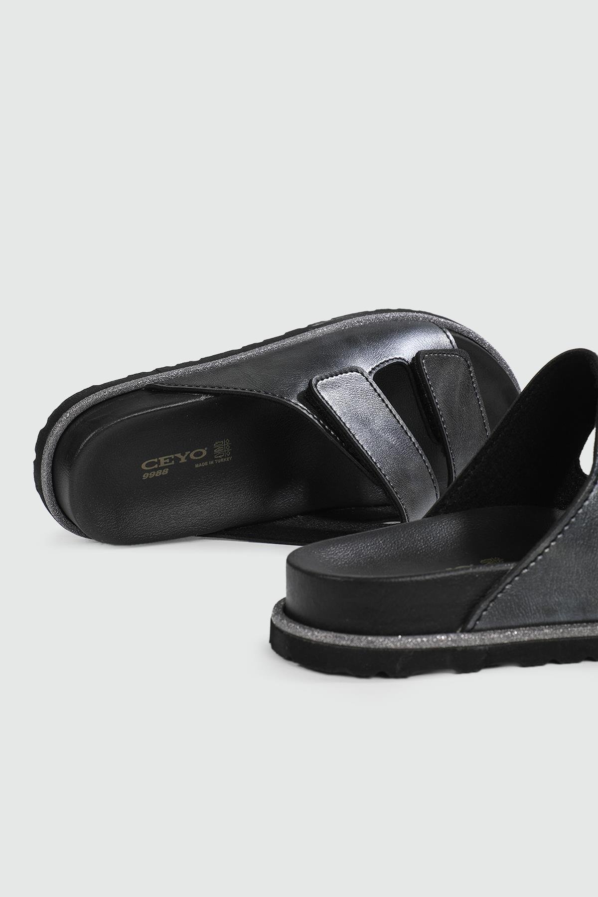 Günlük Simli Cırtlı Siyah Kadın Terlik 9988-1 Kadın Günlük Terlik Ceyo CEYO 9988-1 ZEN TERLİK