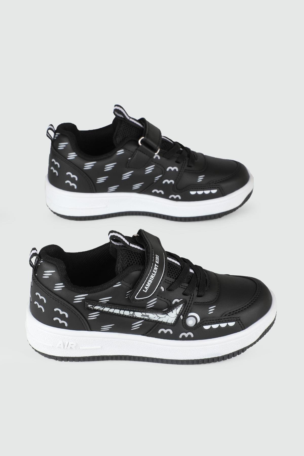 Günlük Siyah Beyaz Siyah Çocuk Spor Ayakkabı 033 Çocuk basketbol Lambırlent LAMBIRLENT 033 FİLET 24K
