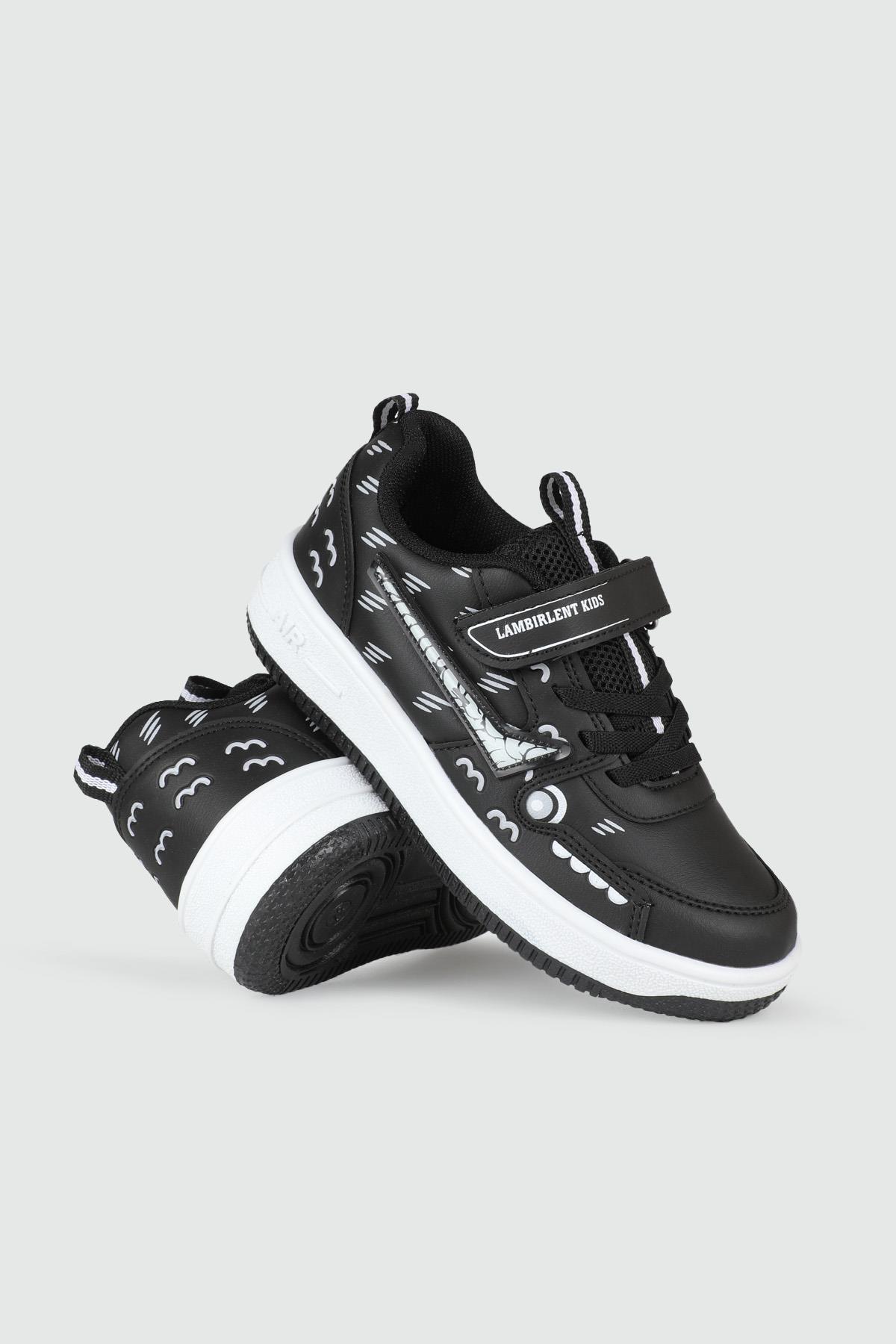 Günlük Siyah Beyaz Siyah Çocuk Spor Ayakkabı 033 Çocuk basketbol Lambırlent LAMBIRLENT 033 FİLET 24K