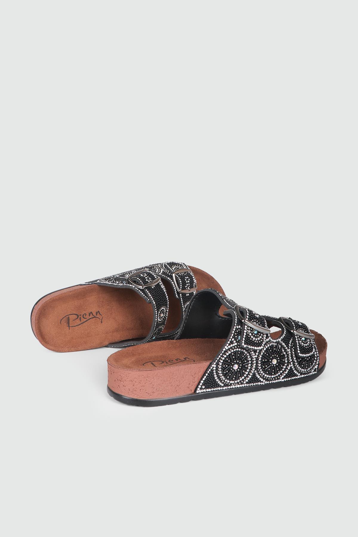 Günlük Taşlı Siyah Kadın Terlik 20054-02 Kadın Günlük Terlik Pienn PİENN 20054-02