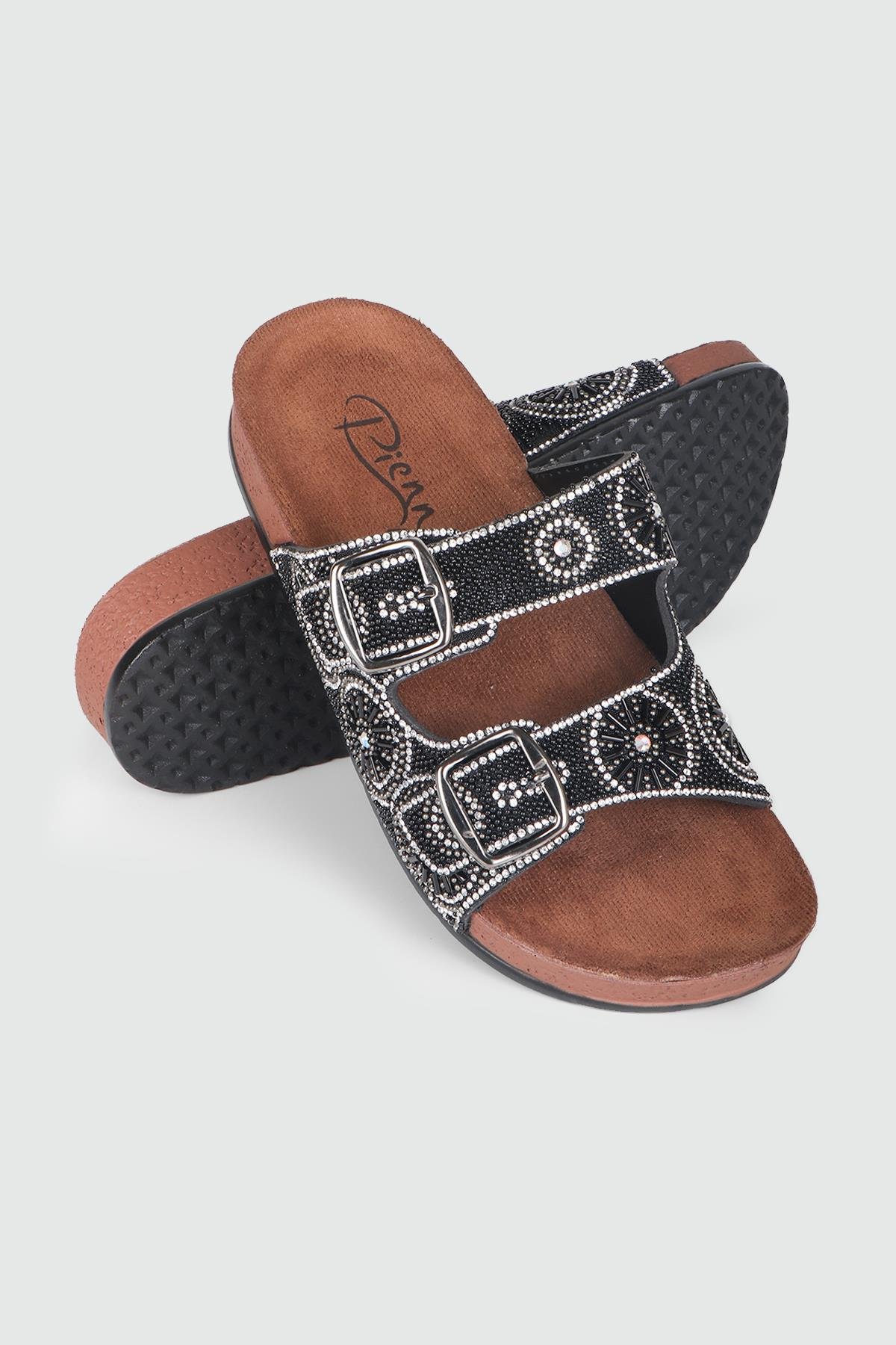 Günlük Taşlı Siyah Kadın Terlik 20054-02 Kadın Günlük Terlik Pienn PİENN 20054-02